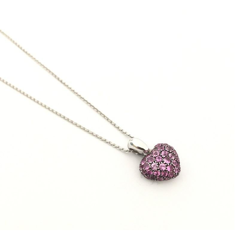 Chopard Heart pink Sapphire Necklace in 18k White Gold 
Chain Length 16