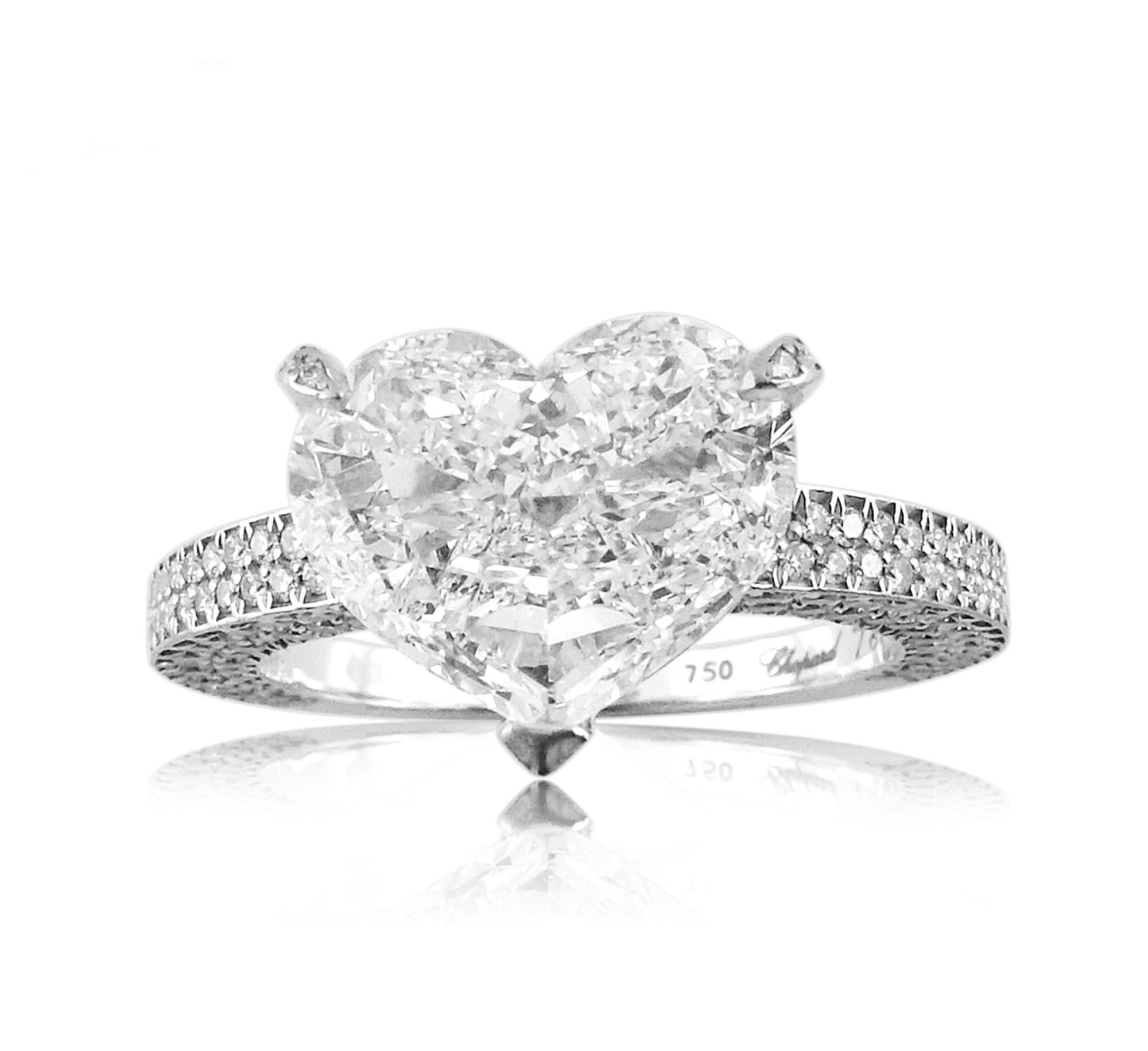 RRP: 194,220 CHF


Chopard Heart Shape Type IIa Diamond Ring - 3.93 ct


Set in Platinum


Total heart shape diamond weight: 3.00 ct
Color: D
Clarity: VVS2
Diamond is a type IIa

Total side diamond weight: 0.93 ct

[ 257 diamonds ]
GIA Certified