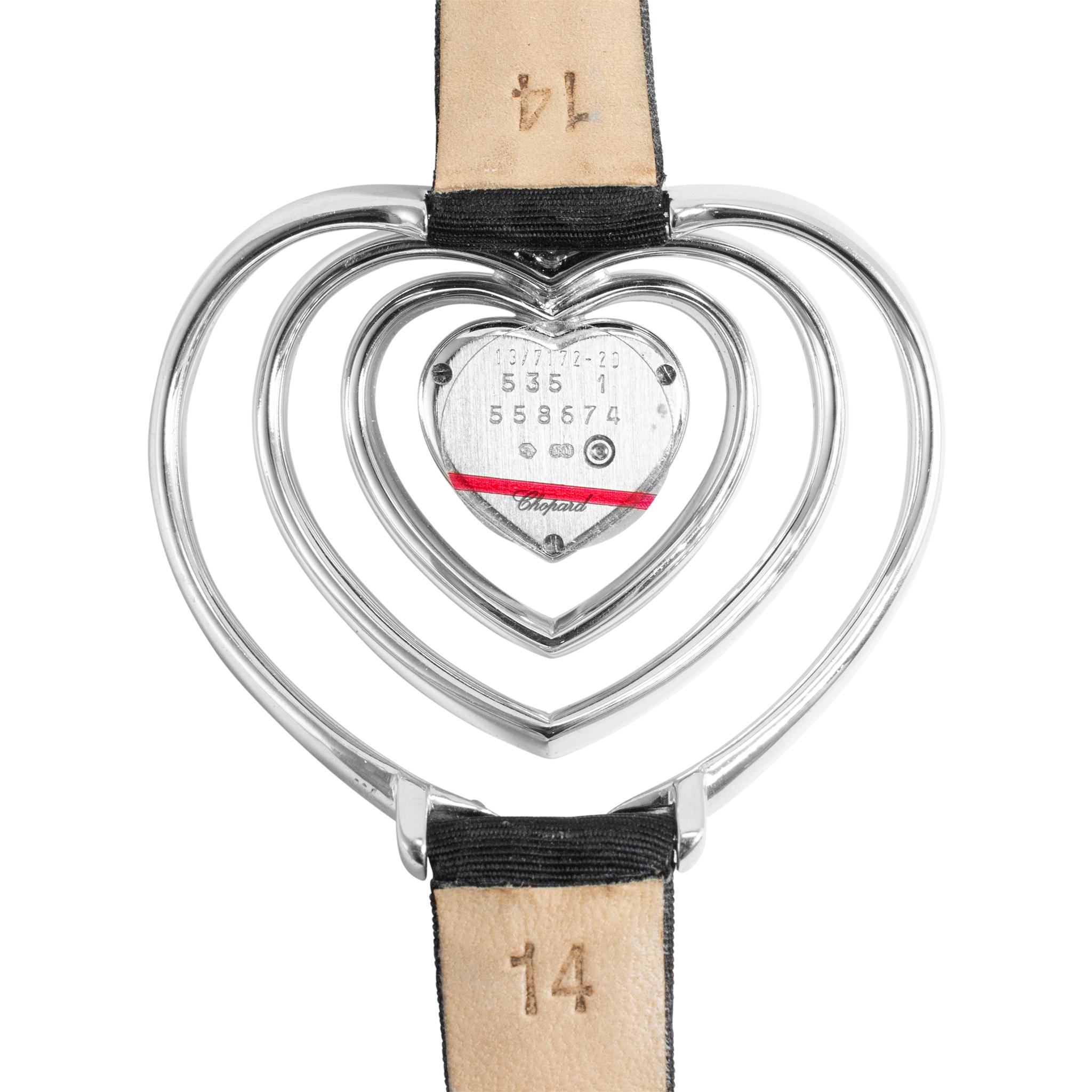 Chopard Heart Shaped Diamond 13/7172-20 48MM 18K Weißgold Quarzuhr im Zustand „Hervorragend“ im Angebot in Houston, TX