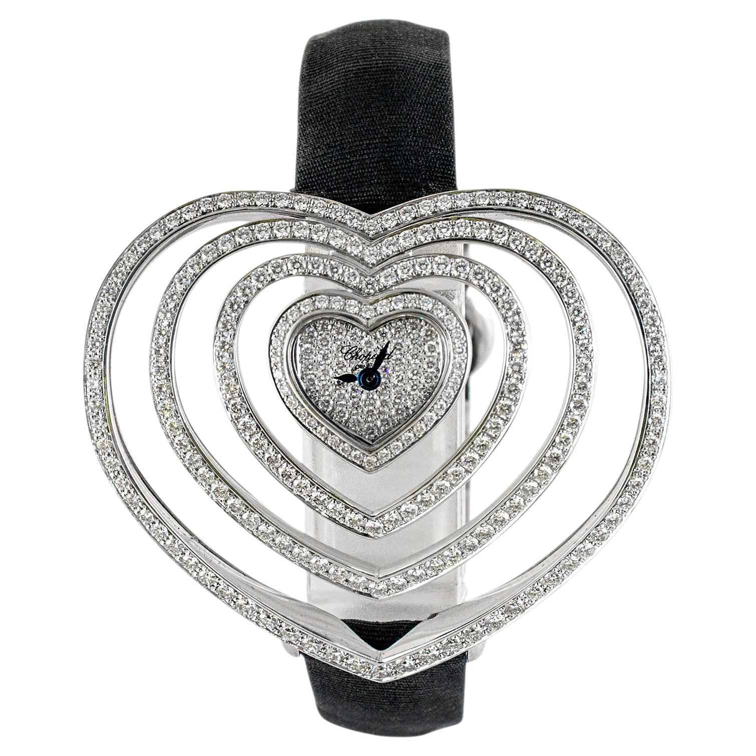 Chopard Heart Shaped Diamond 13/7172-20 48MM 18K Weißgold Quarzuhr im Angebot