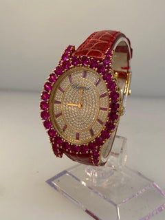 Chopard Heure du Diamant Rose Gold Pave Diamond and Rubies Ladies Watch 13/9383