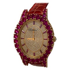Chopard Heure du Diamant Rose Gold Pave Diamond and Rubies Ladies Watch 13/9383