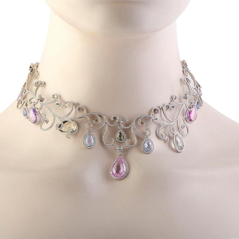 Chopard High Jewelry Diamond Gemstone White Gold Collar Necklace and