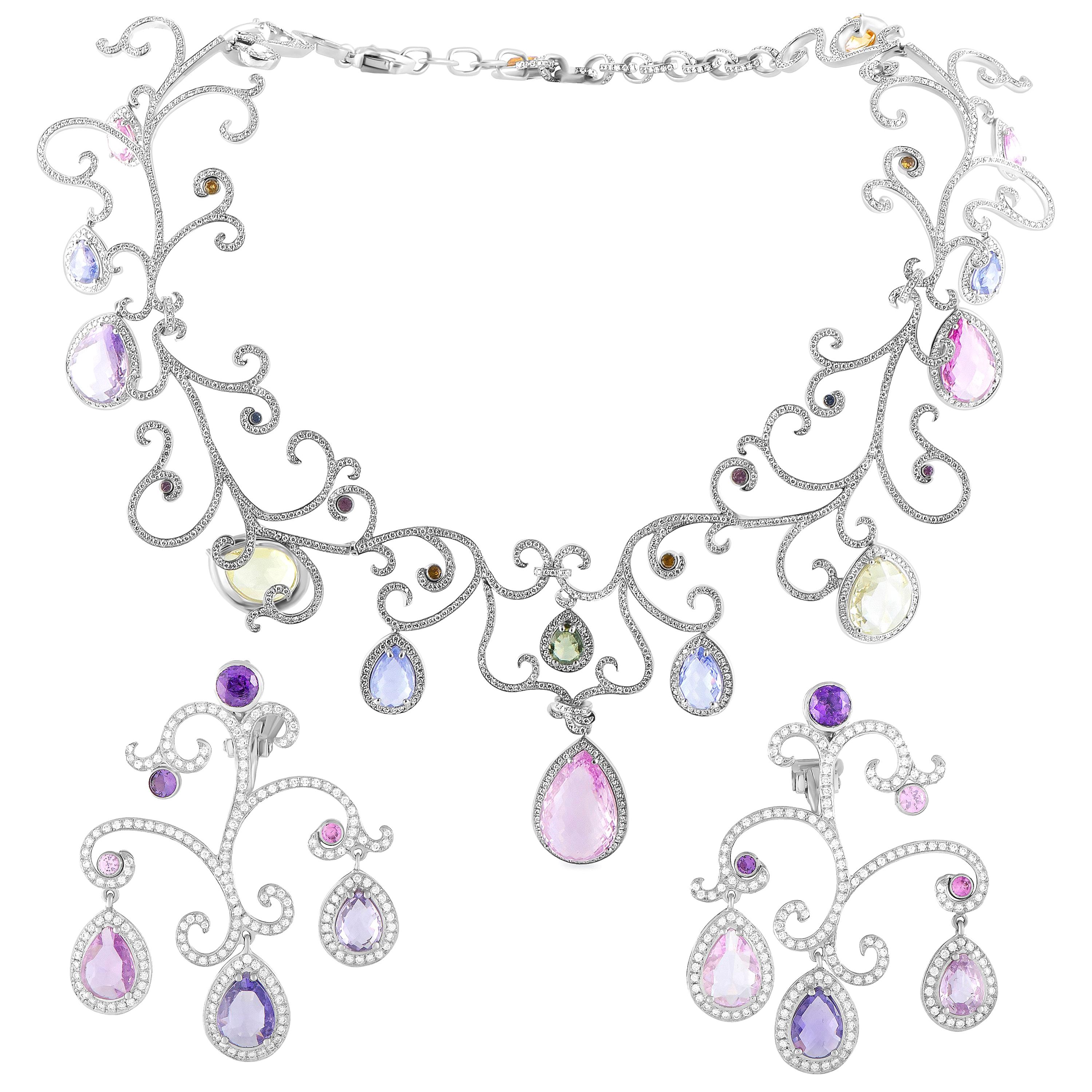 Chopard High Jewellery Diamond Gemstone White Gold Collar Necklace and