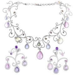 Chopard High Jewelry Diamond Gemstone White Gold Collar Necklace and Earring Set