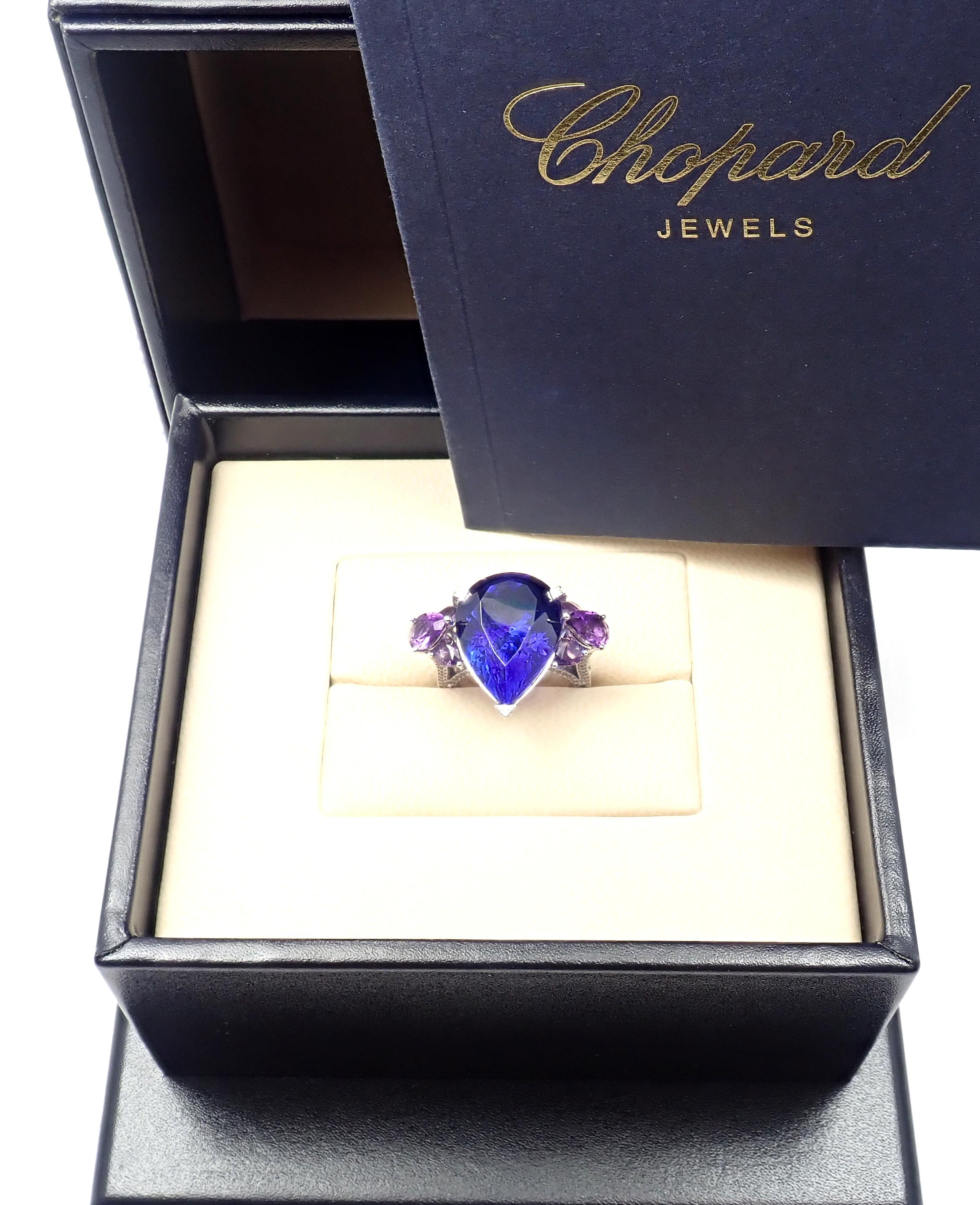 Bague en or blanc Chopard Haute Joaillerie Grand diamant Tanzanite Améthyste en vente 7