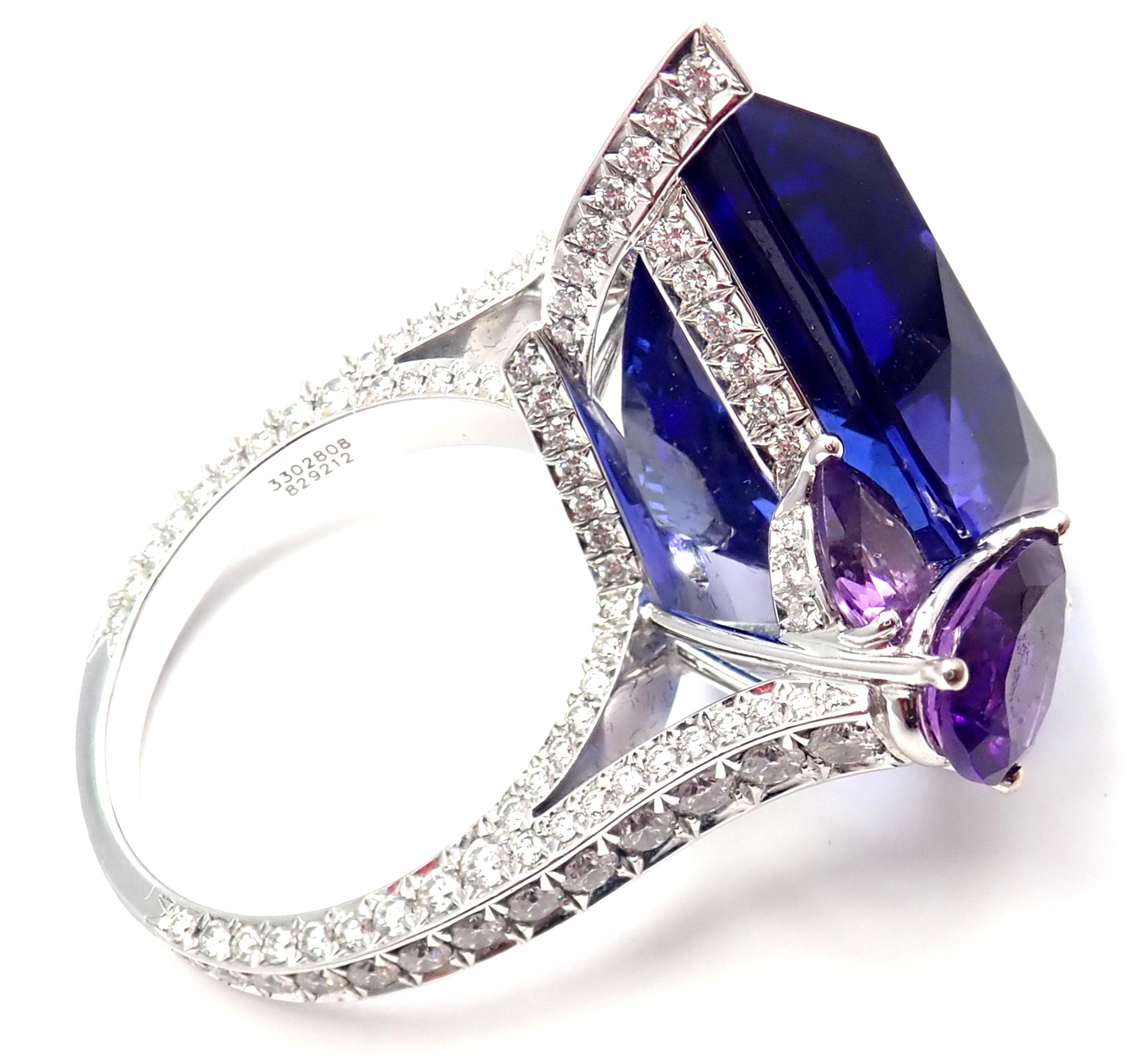 Taille poire Bague en or blanc Chopard Haute Joaillerie Grand diamant Tanzanite Améthyste en vente