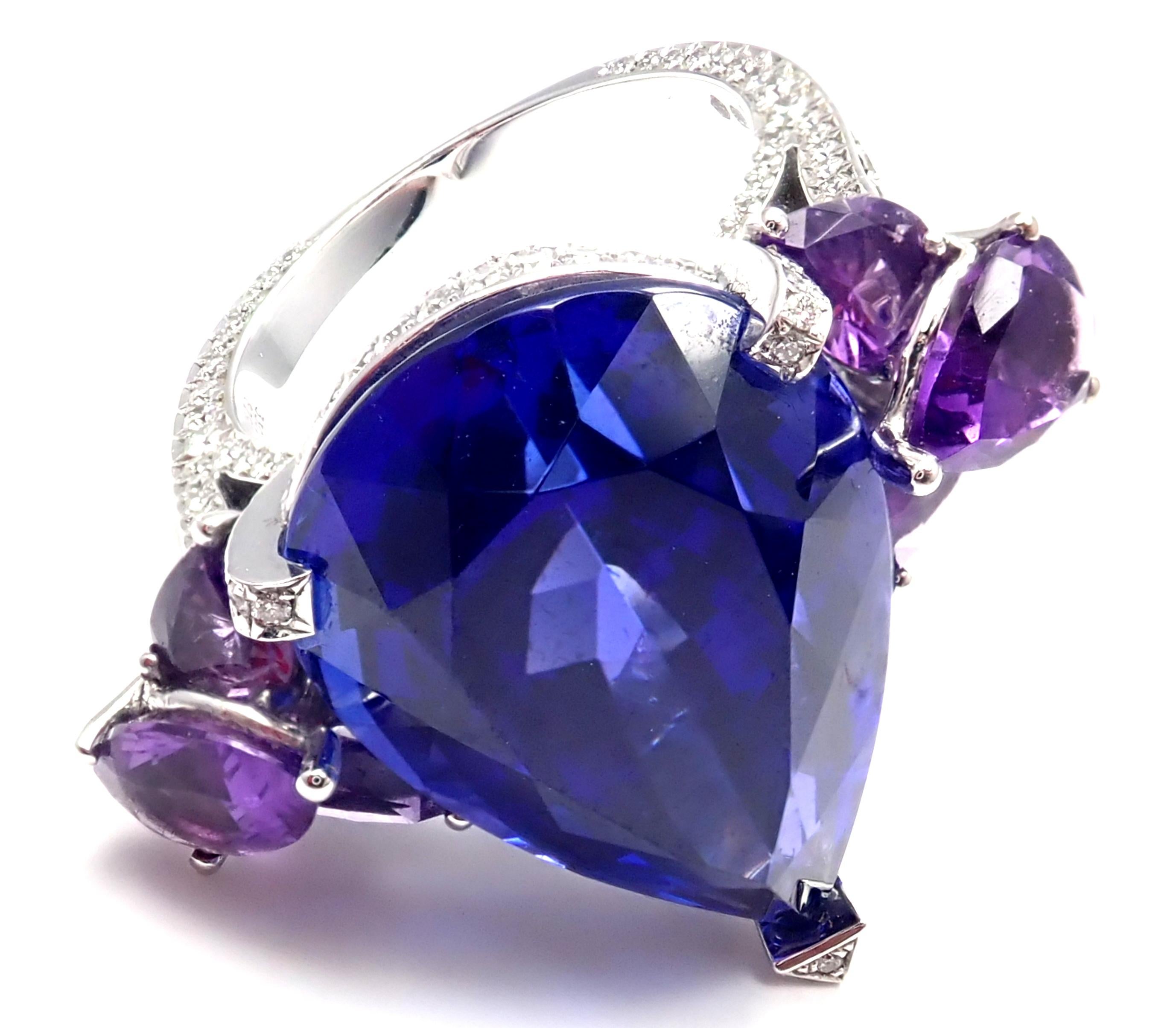 Pear Cut Chopard High Jewelry Diamond Large Tanzanite Amethyst White Gold Ring