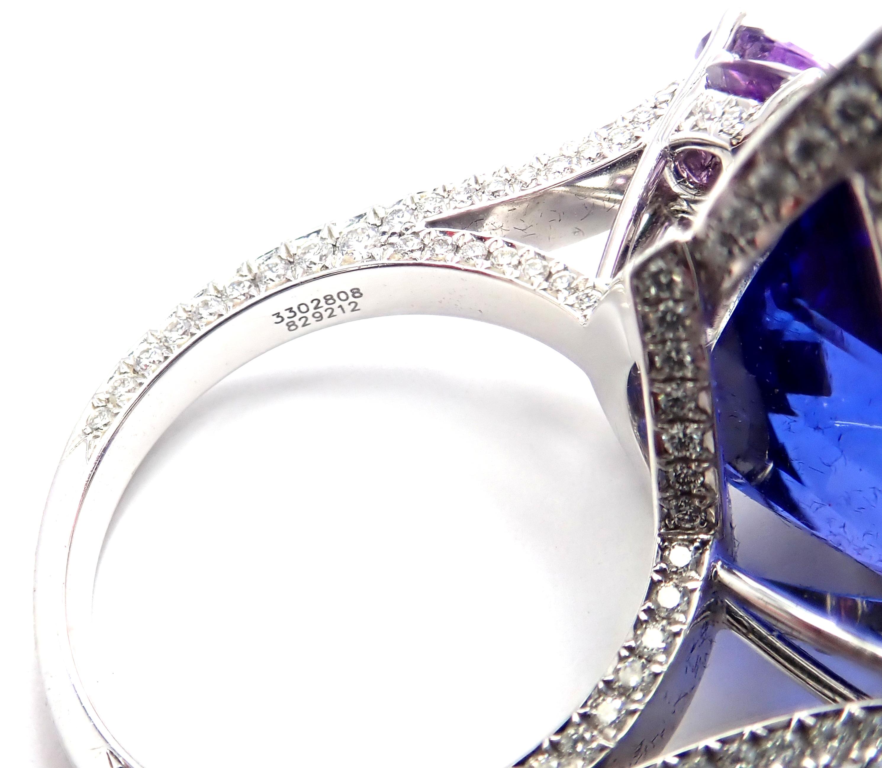 Women's or Men's Chopard High Jewelry Diamond Large Tanzanite Amethyst White Gold Ring For Sale