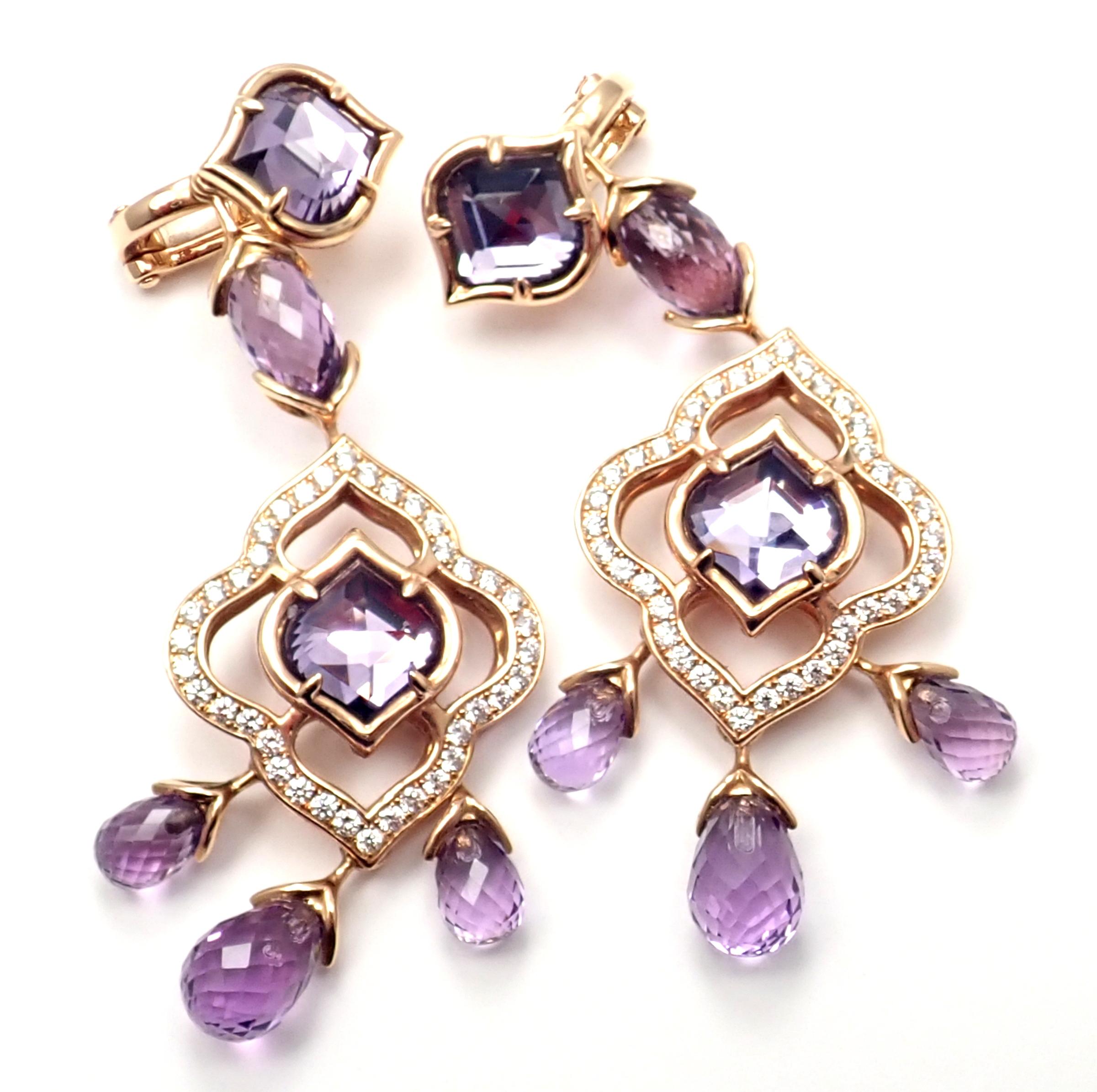 18k Rose Gold Diamond Amethyst Imperiale Drop Earrings from High Jewelry Collection 
by Chopard. 
These earrings come with Chopard certificate and a Chopard box.
These earrings are from High Jewelry collection and they are called Imperiale.
With 72