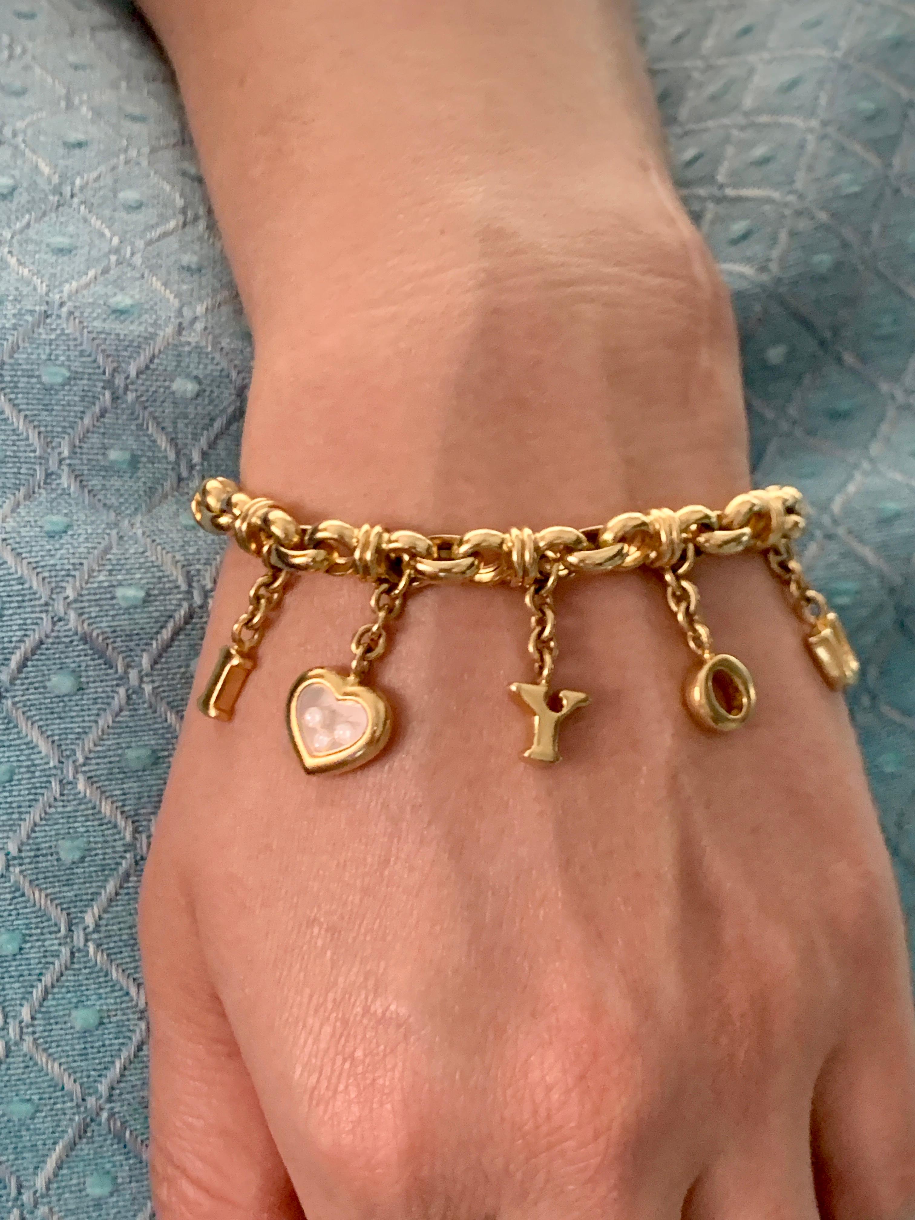 Chopard I Love You  Drop Charm Bracelet  18 Karat Yellow Gold Floating Diamonds 3