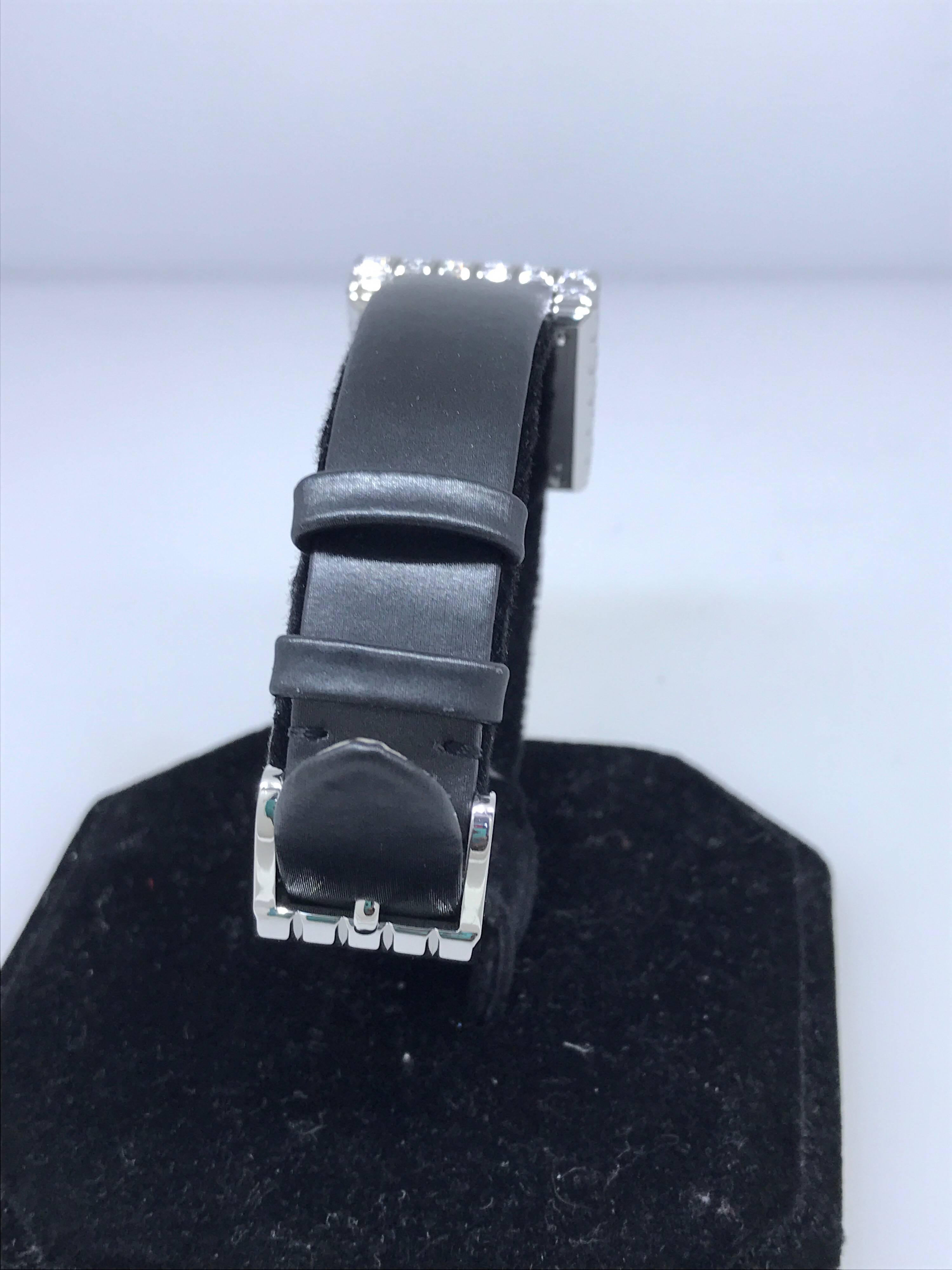Chopard Ice Cube 18 Karat White Gold and Diamond Black Satin Band Ladies Watch In New Condition For Sale In New York, NY