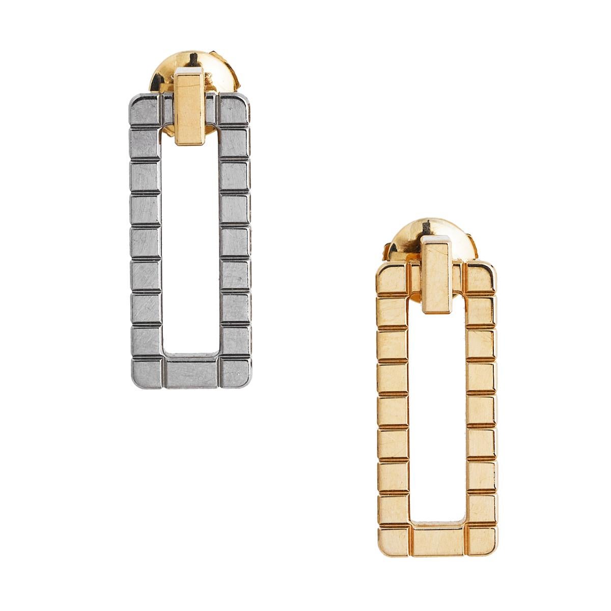 Gift yourself some love with this elegant pair of earrings from Chopard! They have been impeccably sculpted from 18k gold and detailed with textures mimicking ice cubes. The intricate geometrical cube shapes evoke the timeless allure of Chopard,