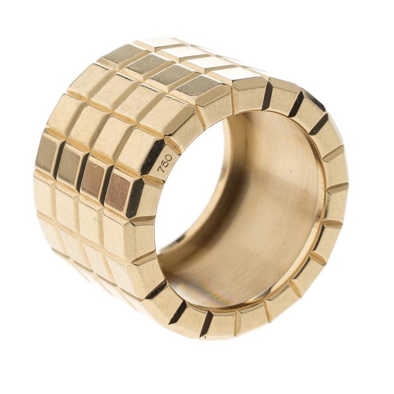Chopard Ice Cube 18k Yellow Gold Textured 4 Row Band Ring Size 51 For Sale  at 1stDibs