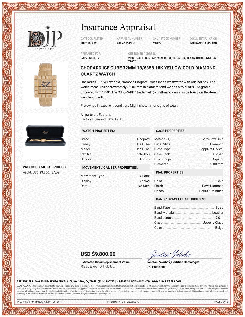 Montre Chopard Ice Cube 32MM 13/6858 Or jaune 18K Diamant Quartz en vente 6