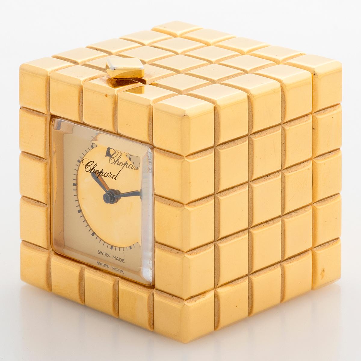 Chopard Ice Cube Alarm clock , Reference 51/8898/00. Gold Tone, With Box, c 2000 In Excellent Condition In Canterbury, England