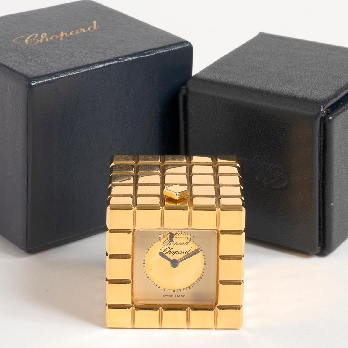 Chopard Ice Cube Alarm clock , Reference 51/8898/00. Gold Tone, With Box, c 2000 2