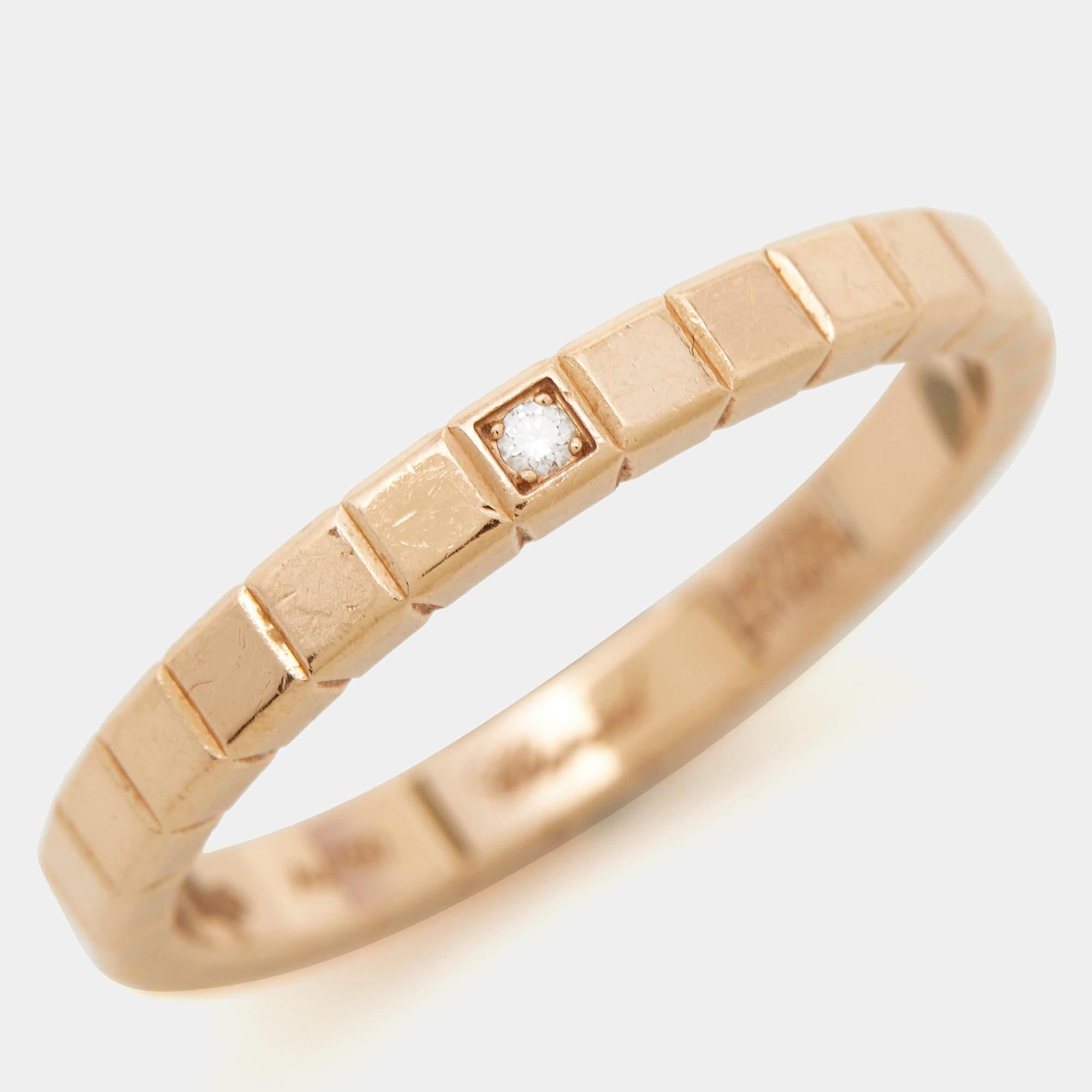 Rose Cut Chopard Ice Cube Diamond 18K Rose Gold Narrow Band Ring 55