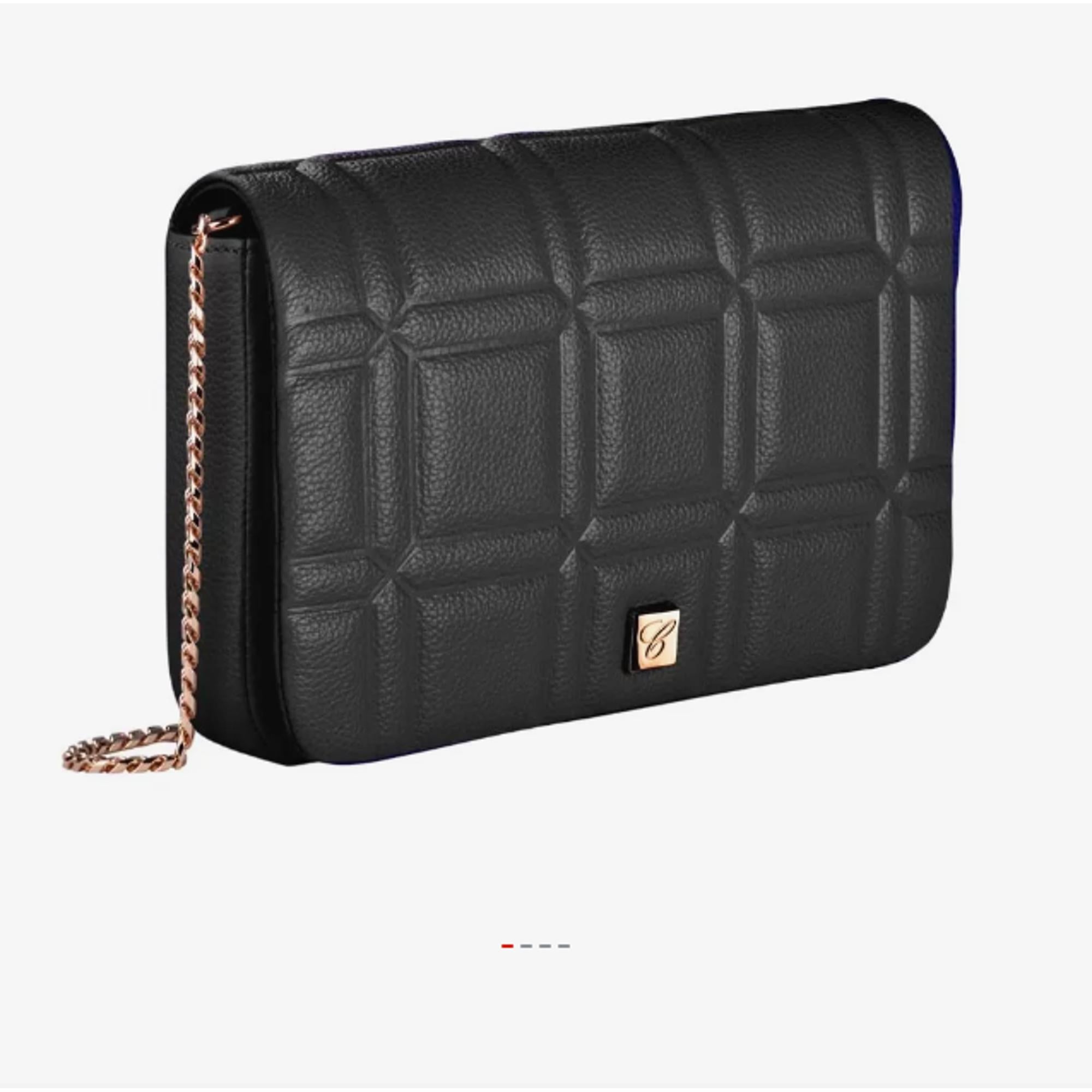Chopard Ice Cube Mini Chain Black Embossed Leather Shoulder Bag 95000-1163 For Sale 1