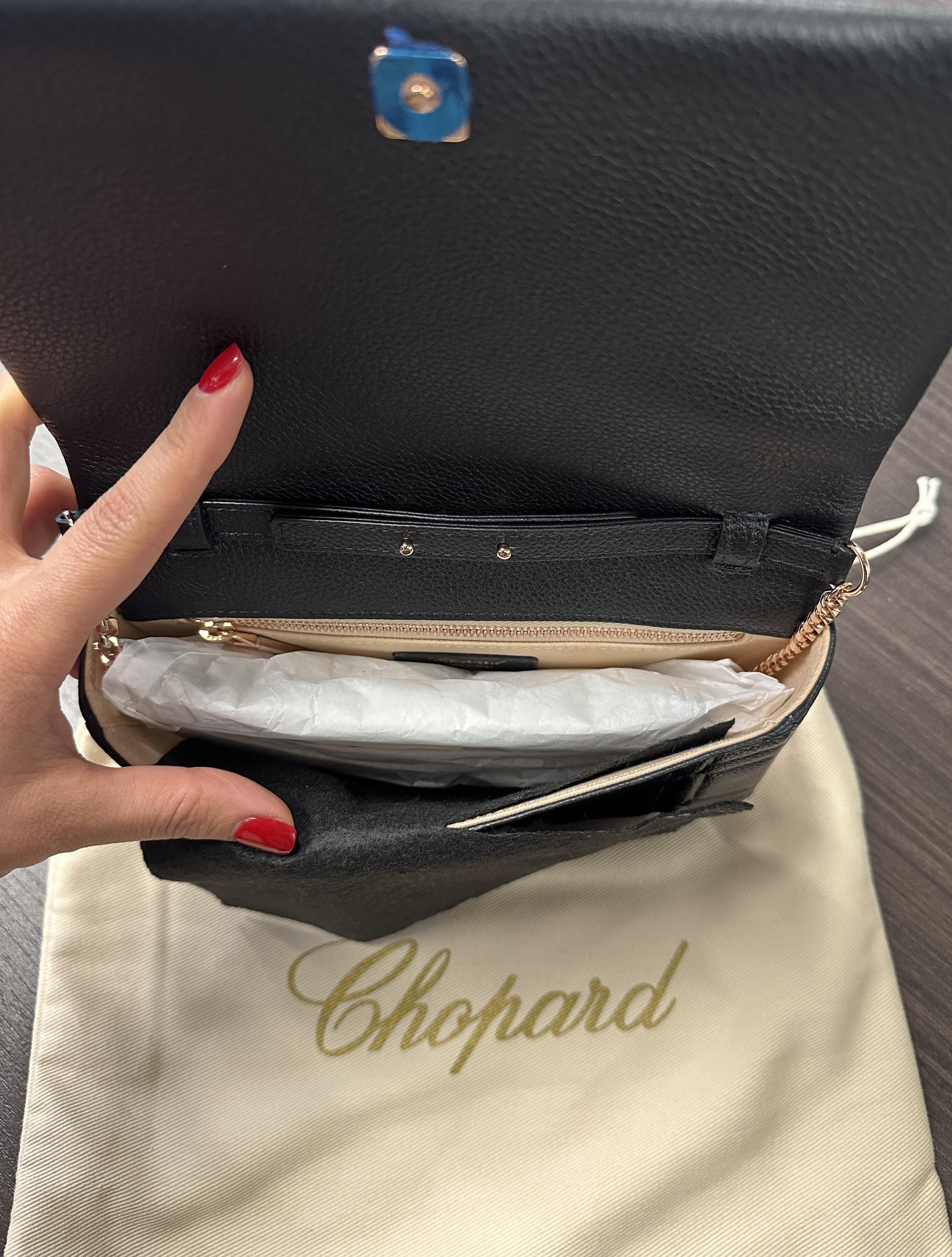 Chopard Ice Cube Mini Chain Black Embossed Leather Shoulder Bag 95000-1163 For Sale 3