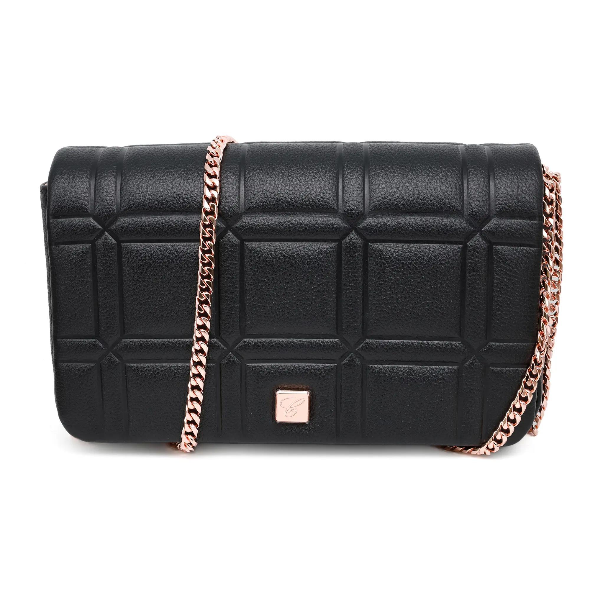 Chopard Ice Cube Mini Chain Black Embossed Leather Shoulder Bag 95000-1163 For Sale
