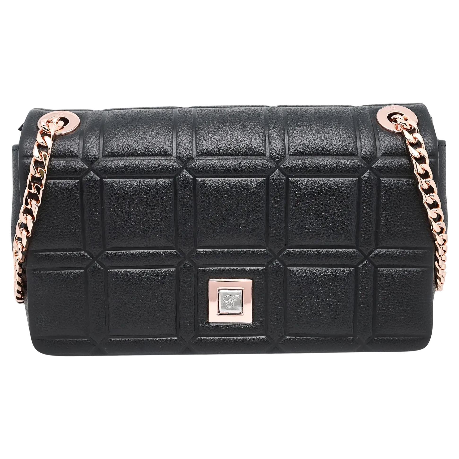 Chopard Mini Cadena Cubo de Hielo, Bolso de hombro de piel repujada negra 95000-1170 en venta