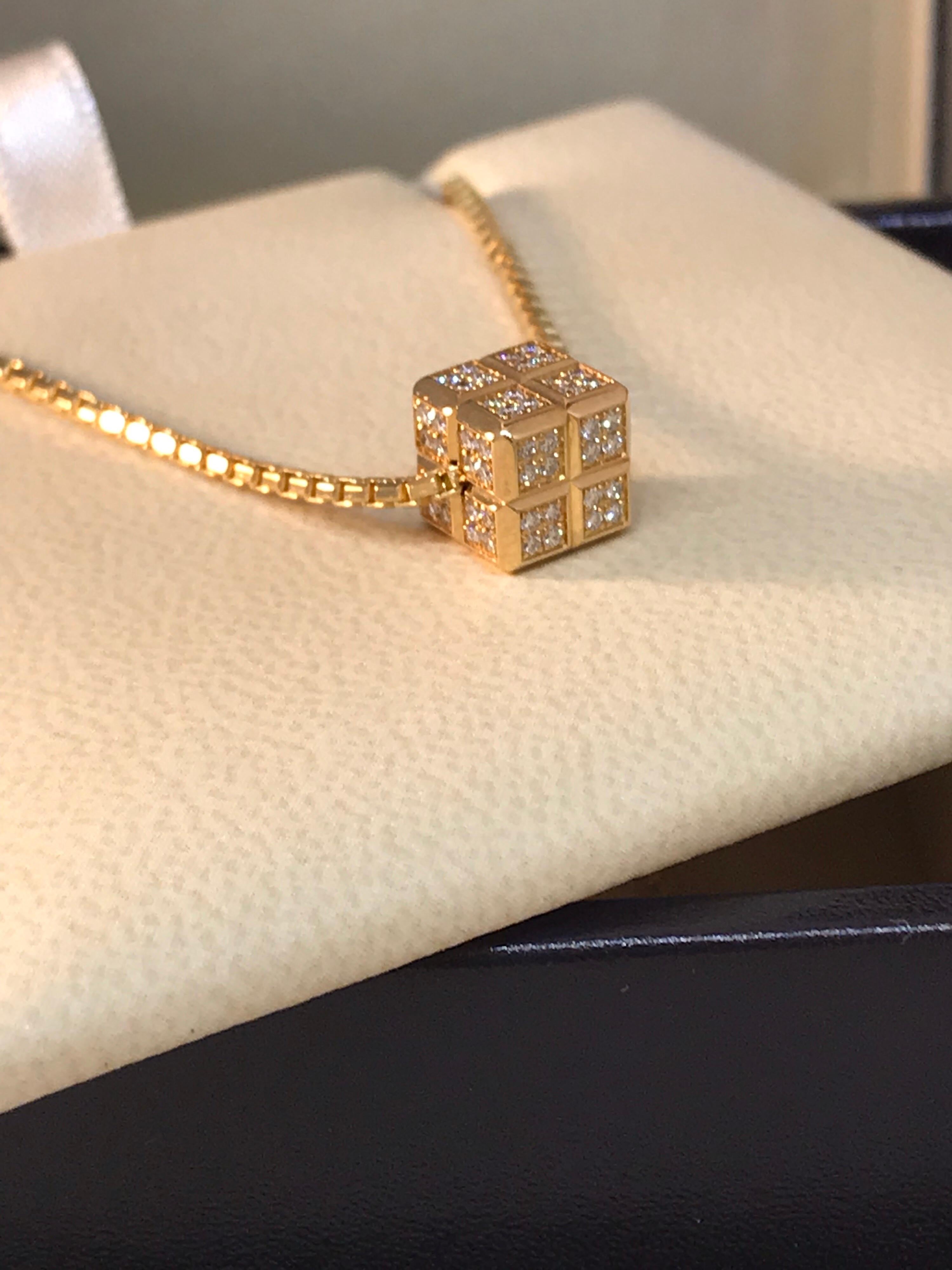 Chopard Ice Cube Yellow Gold Diamond Pendant Necklace In Excellent Condition For Sale In New York, NY