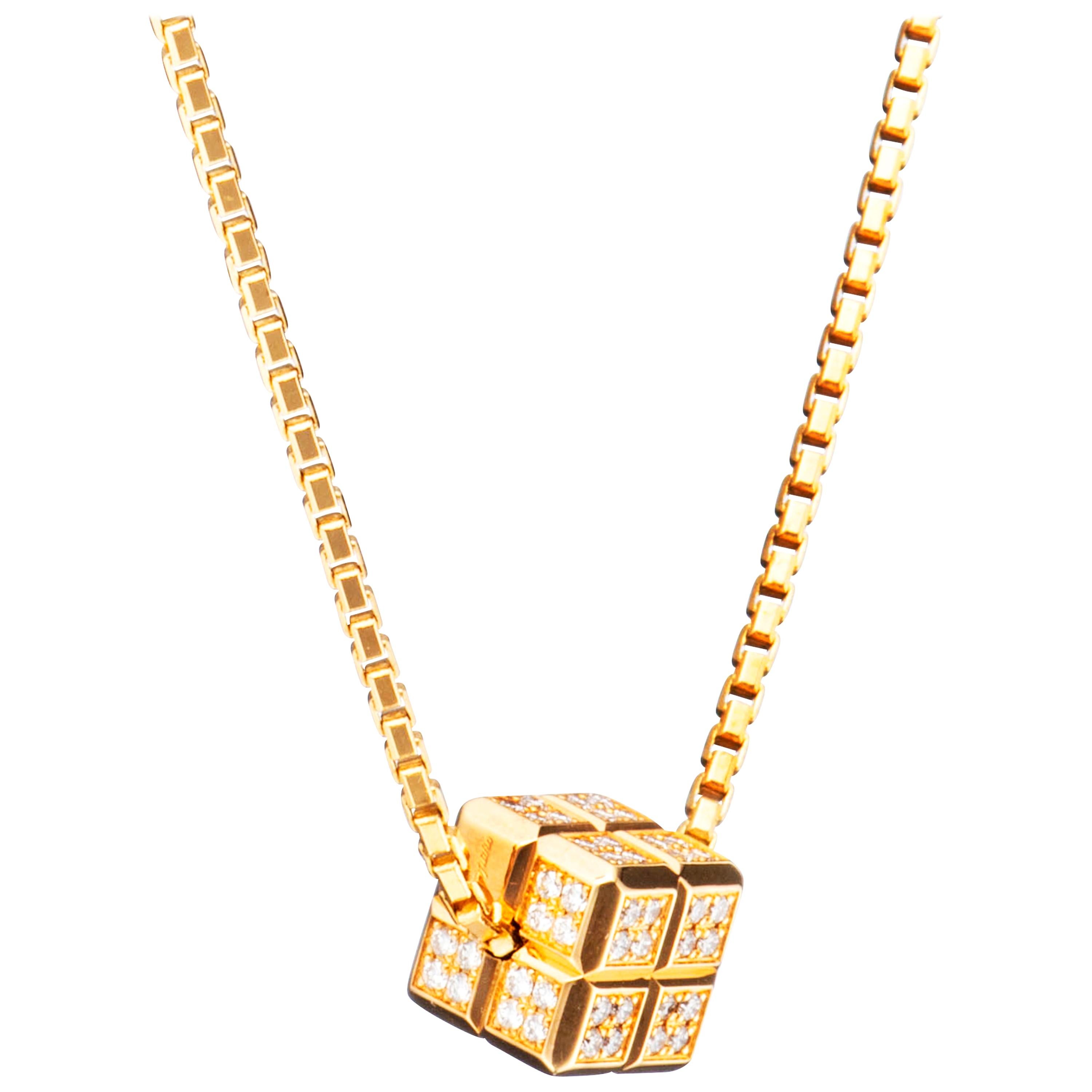 Chopard Ice Cube Yellow Gold Diamond Pendant Necklace For Sale