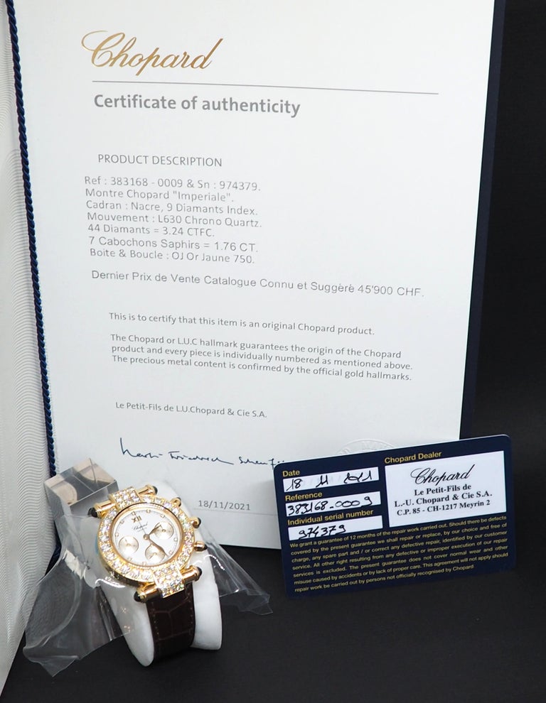 Brilliant Cut Chopard Imperial Diamond Ladies Watch Chronograph Bazel For Sale