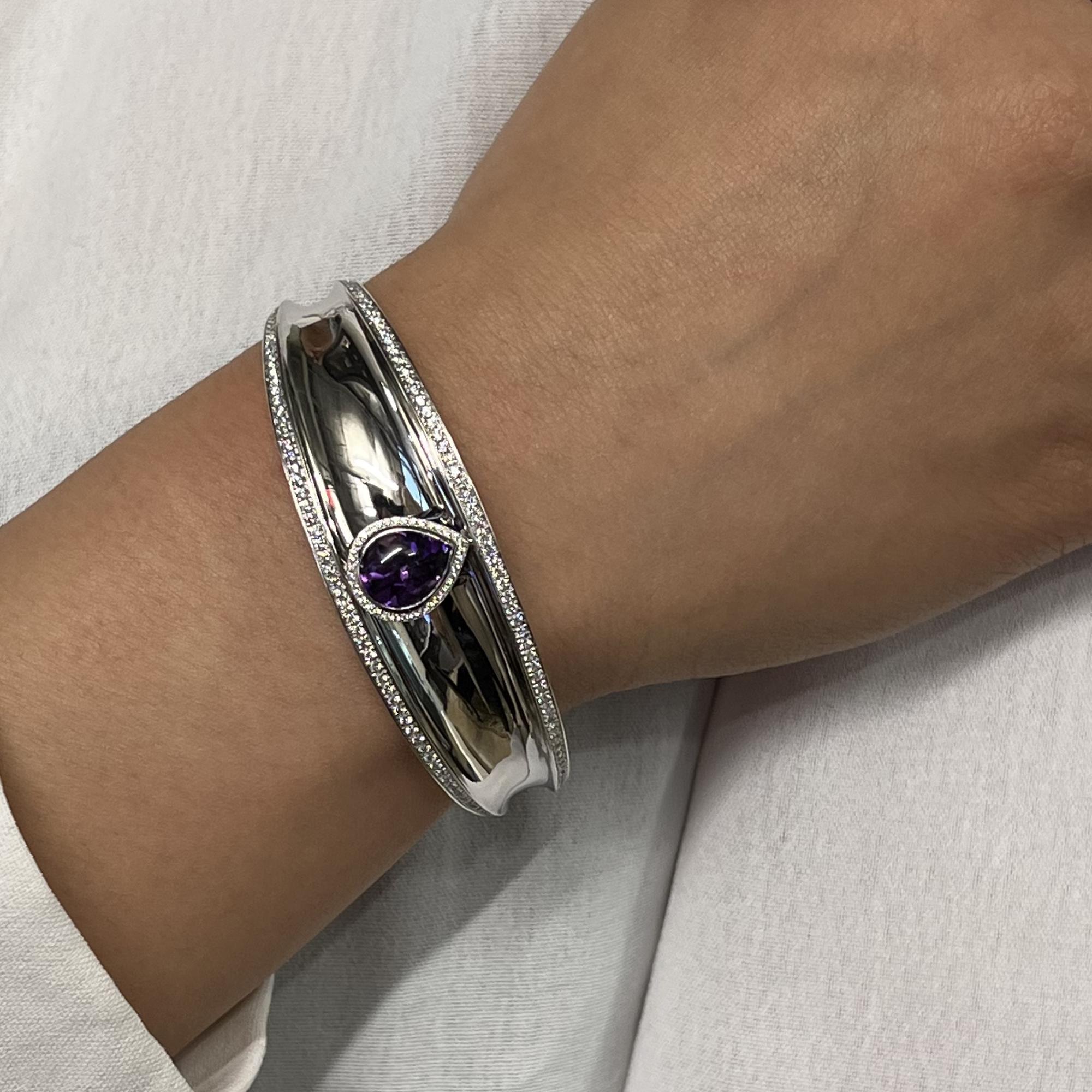 Pear Cut Chopard Imperiale Amethyst and Diamonds Cuff Bracelet 18k White Gold 2.38cttw For Sale