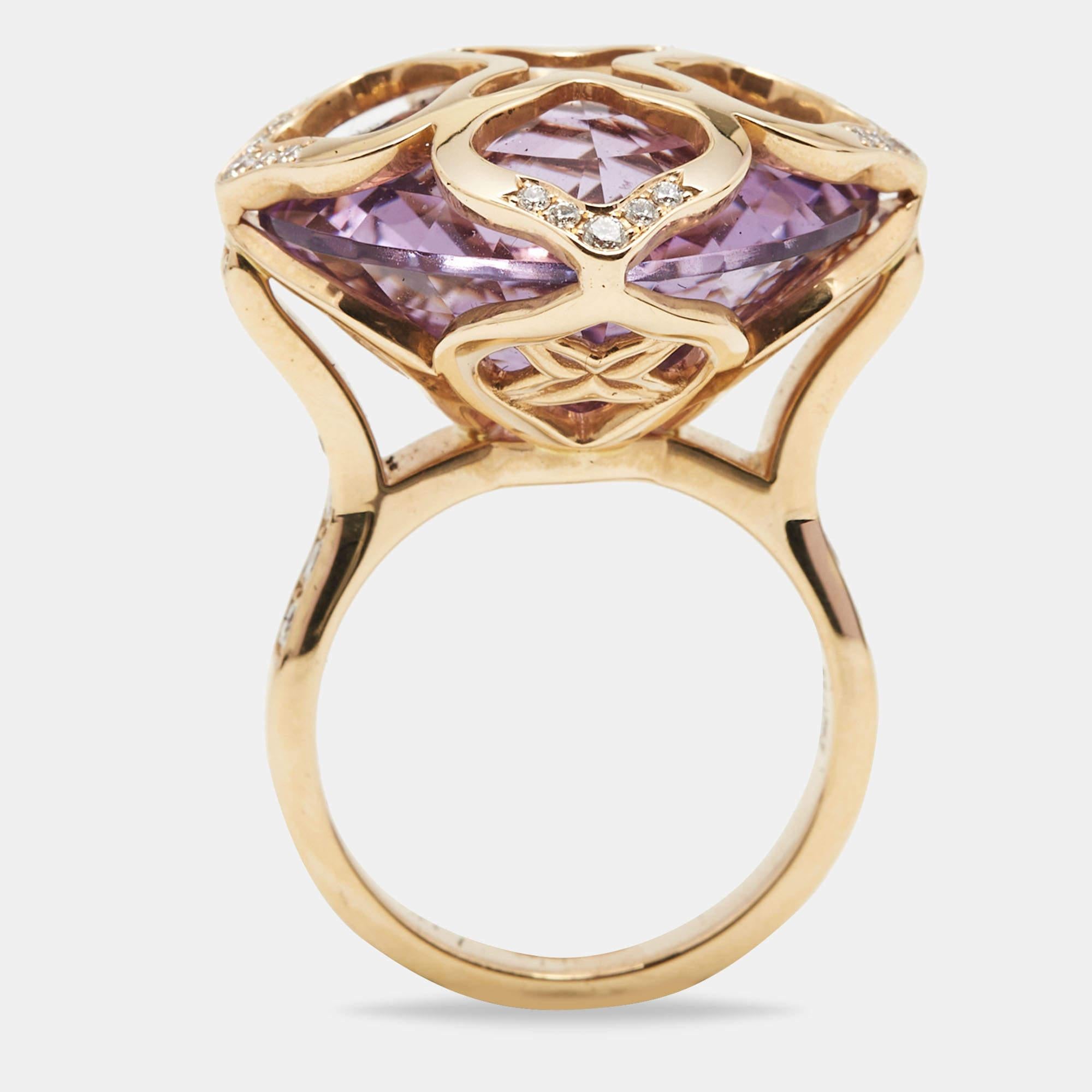 Aesthetic Movement Chopard Imperiale Amethyst Diamond 18k Rose Gold Cocktail Ring Size 53