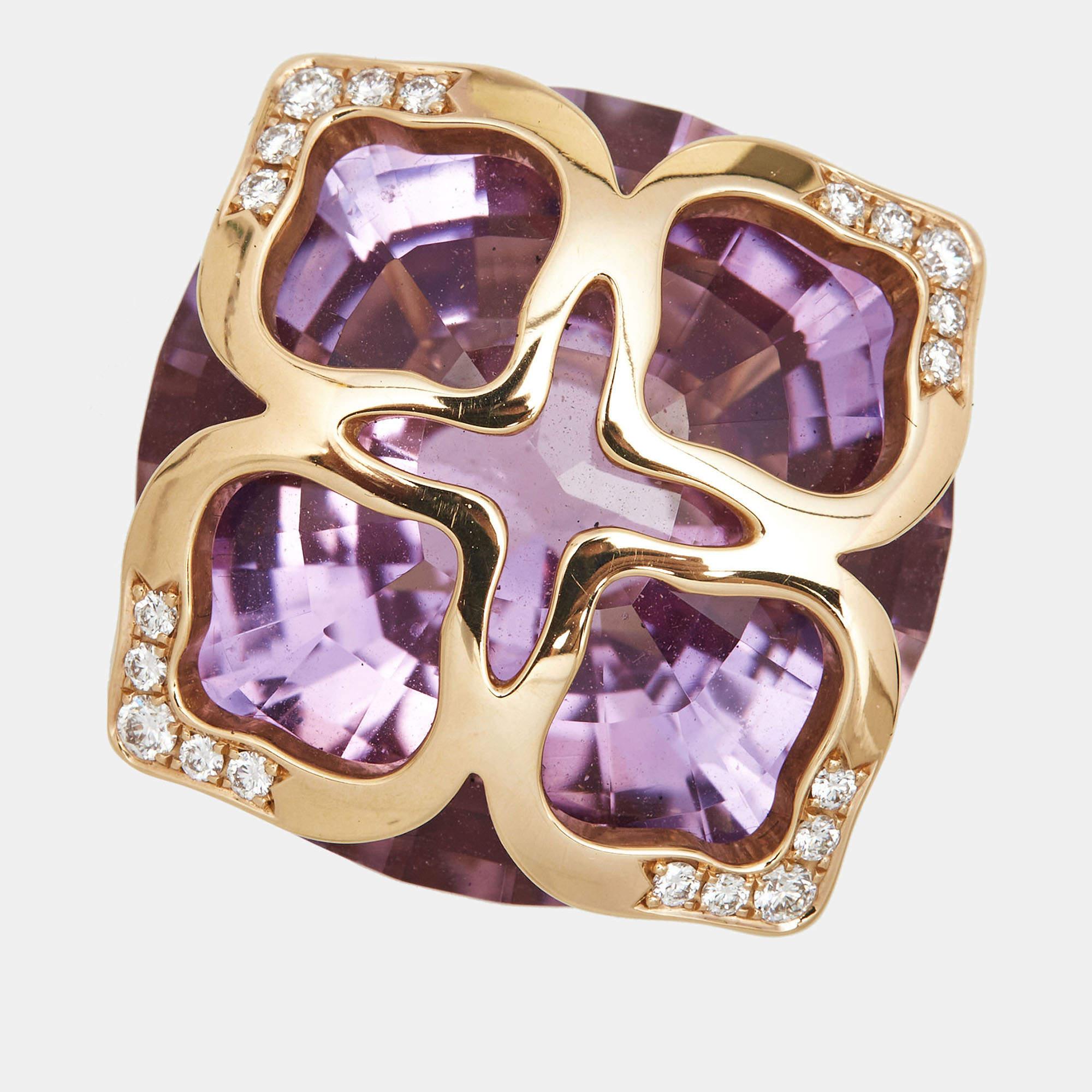 Chopard Imperiale Amethyst Diamond 18k Rose Gold Cocktail Ring Size 53 In Good Condition In Dubai, Al Qouz 2