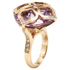 Chopard Imperiale Amethyst Diamond 18k Rose Gold Cocktail Ring Size 53