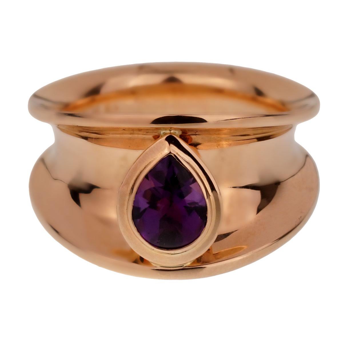 A fabulous Chopard rose gold ring showcasing a 1.06ct pear shaped amethyst in 18k gold. Size 7 and can be resized.