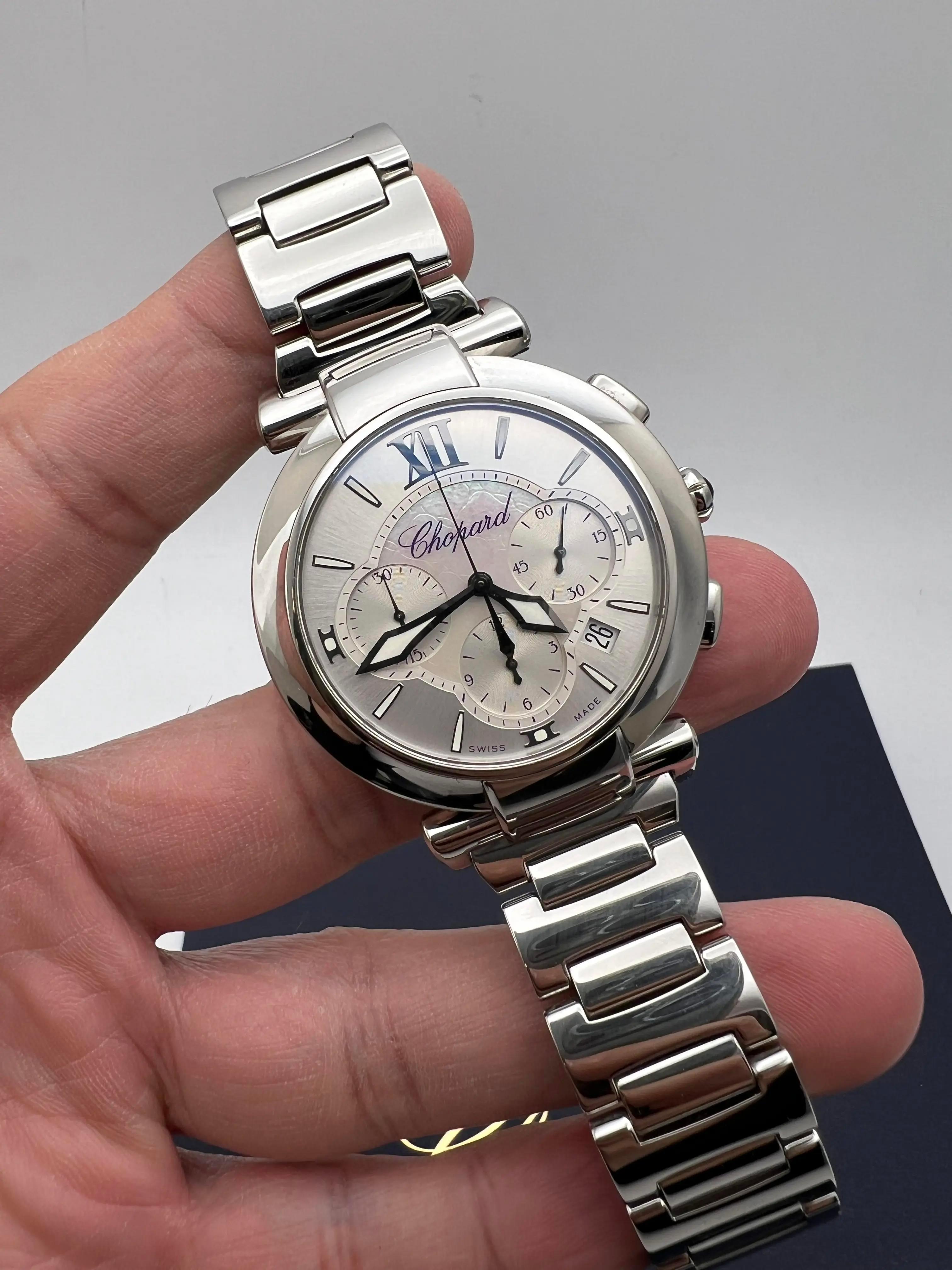 da uomo o donna Chopard Imperiale Cronografo 40mm MOP Quadrante Argento 388549-3002 Scatola Documenti in vendita