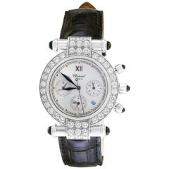 Chopard Imperiale Chronograph Diamond Bezel 18 Karat Gold Black Leather Watch