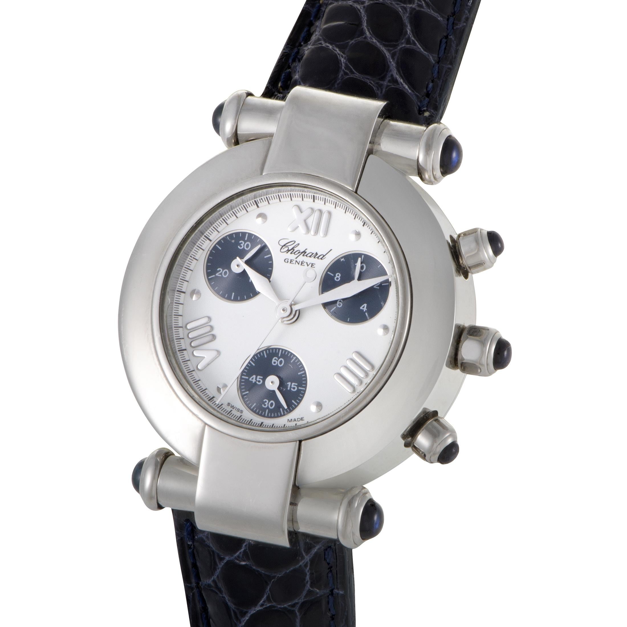 Der Imperiale Chronograph von Chopard ist ein Hightech-Chronograph mit einem stilvollen, sportlichen Design, das ebenso robust ist. Bei dieser Version handelt es sich um eine Neuauflage des revolutionären Imperiale Chronographen von Chopard, bei der