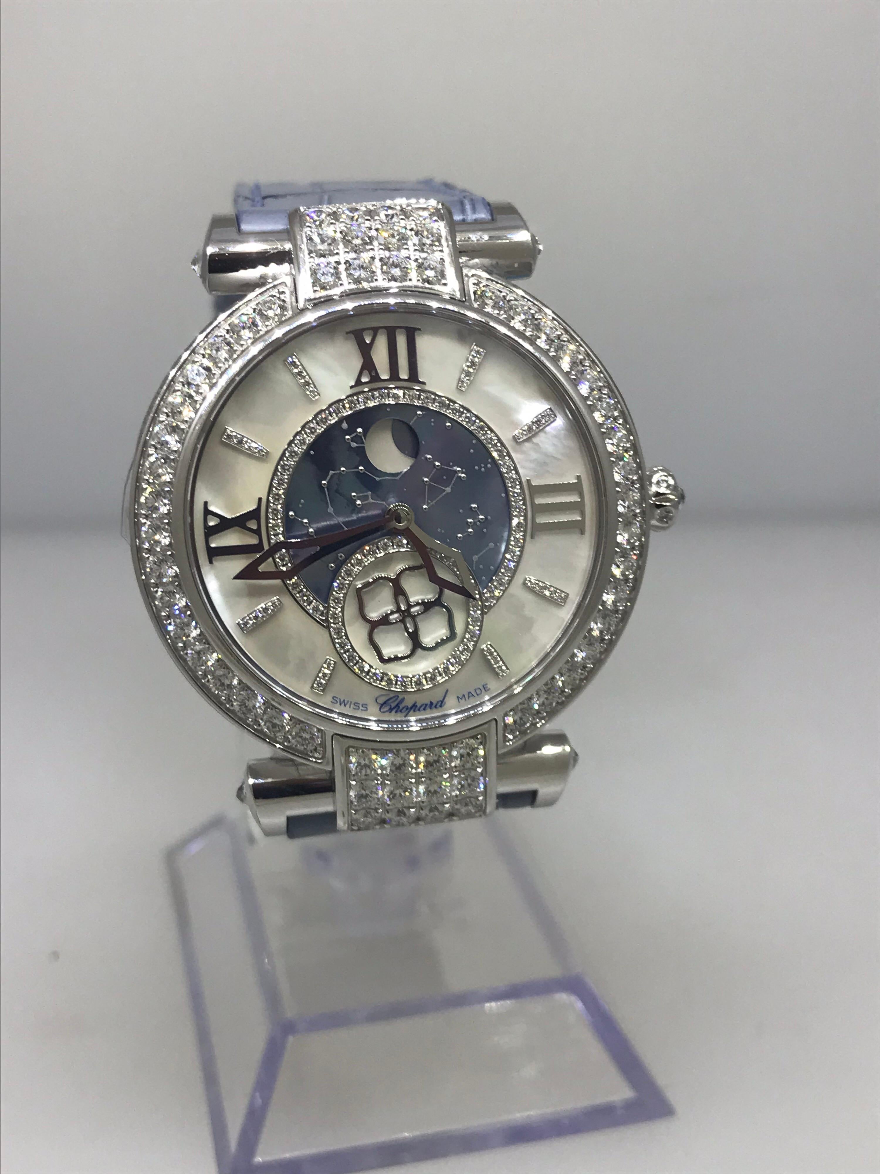 Chopard Imperiale Moonphase Automatic White Gold & Diamond Ladies Watch 38/4246 In New Condition For Sale In New York, NY