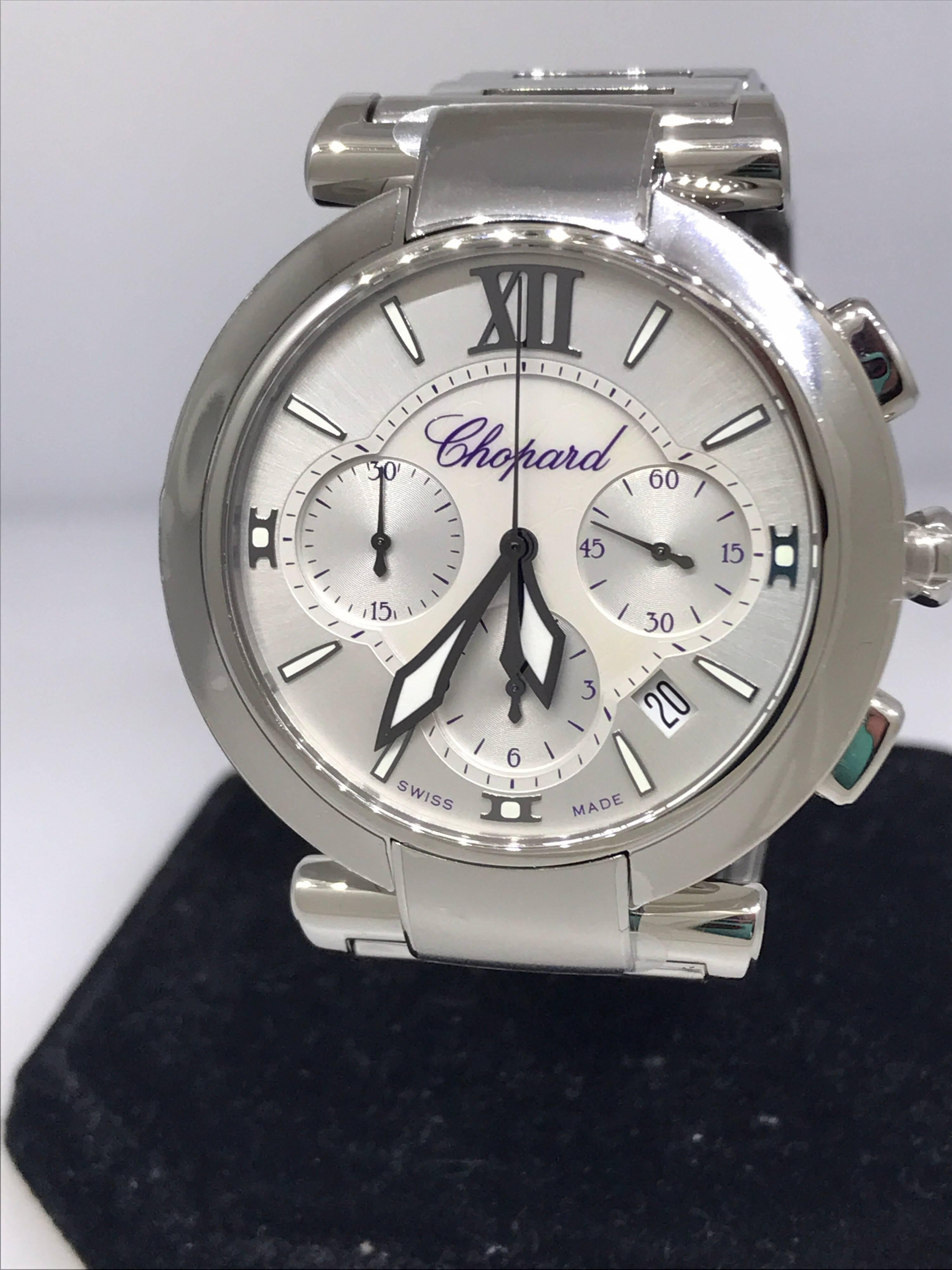 Chopard Imperiale Ladies Watch

Model Number: 15/8912-3001

100% Authentic

Brand New 

Comes with original Chopard box, certificate of authenticity and warranty and instruction manual

Stainless Steel Case & Bracelet

Mother of Pearl Dial

Index
