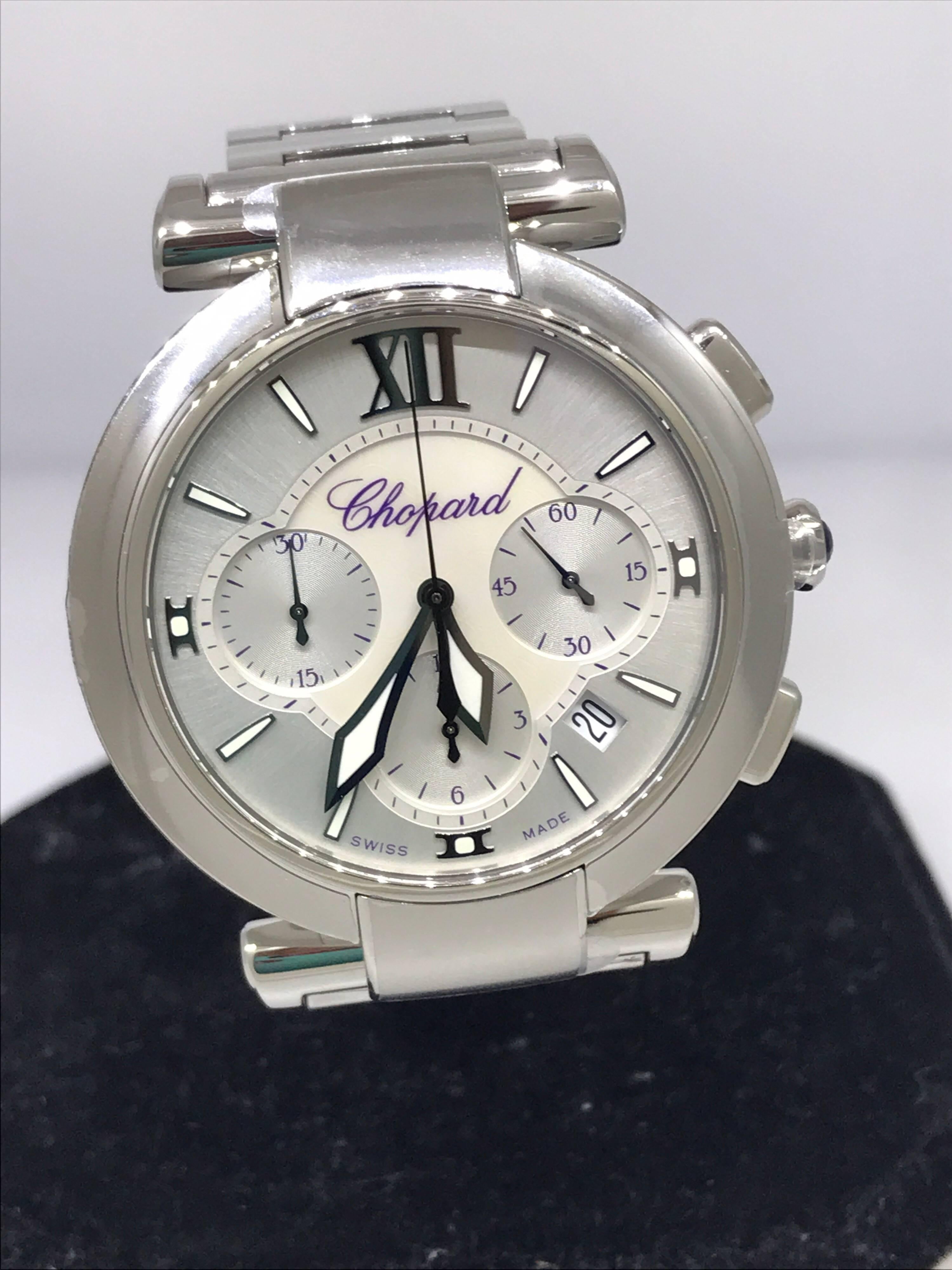 Chopard Imperiale Mother-of-Pearl Chronograph Stainless Ladies Watch 388549-3002 In New Condition For Sale In New York, NY