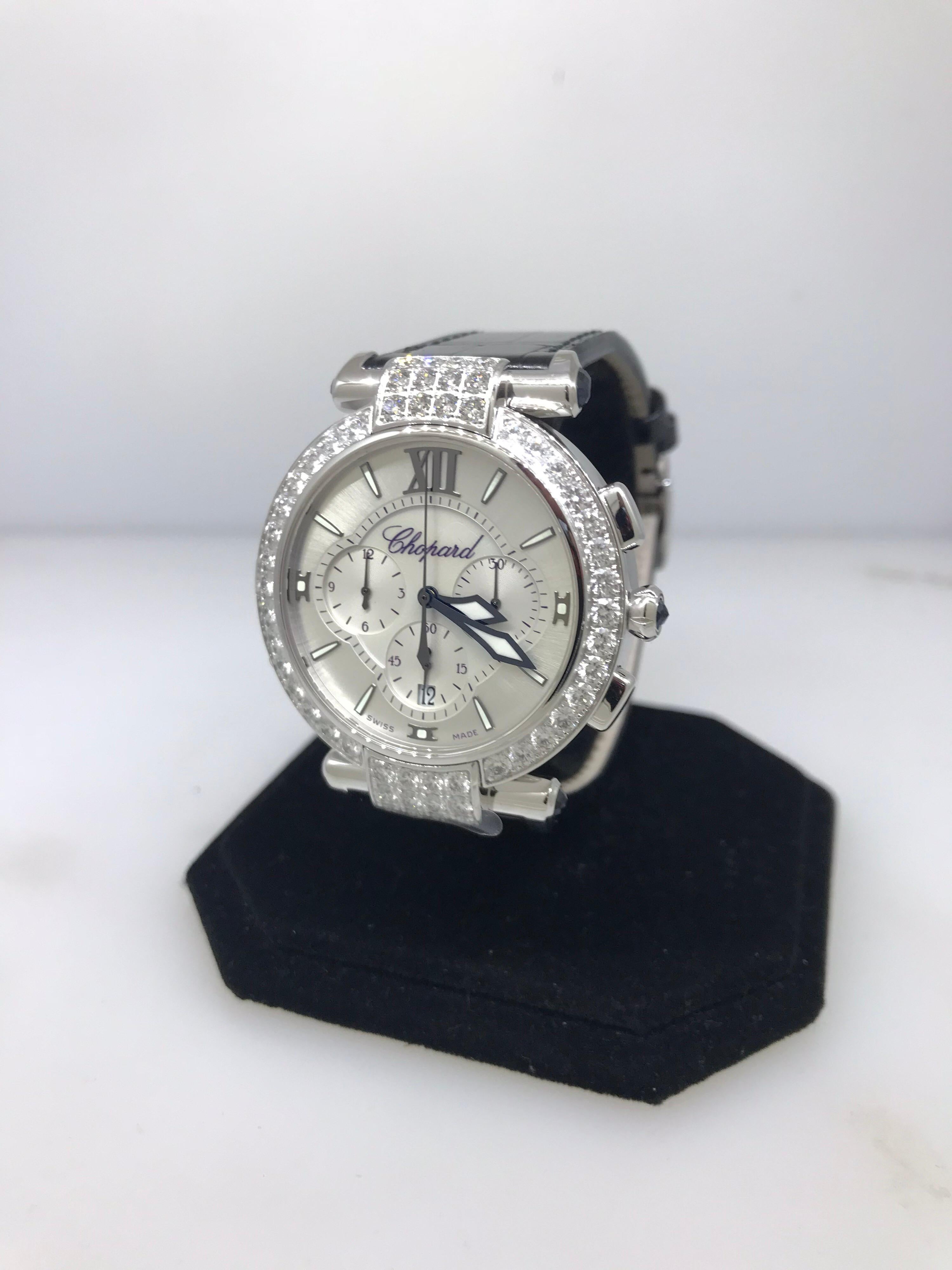 Chopard Imperiale White Gold Diamond Ladies Chronograph Watch 38/4211 New In New Condition For Sale In New York, NY