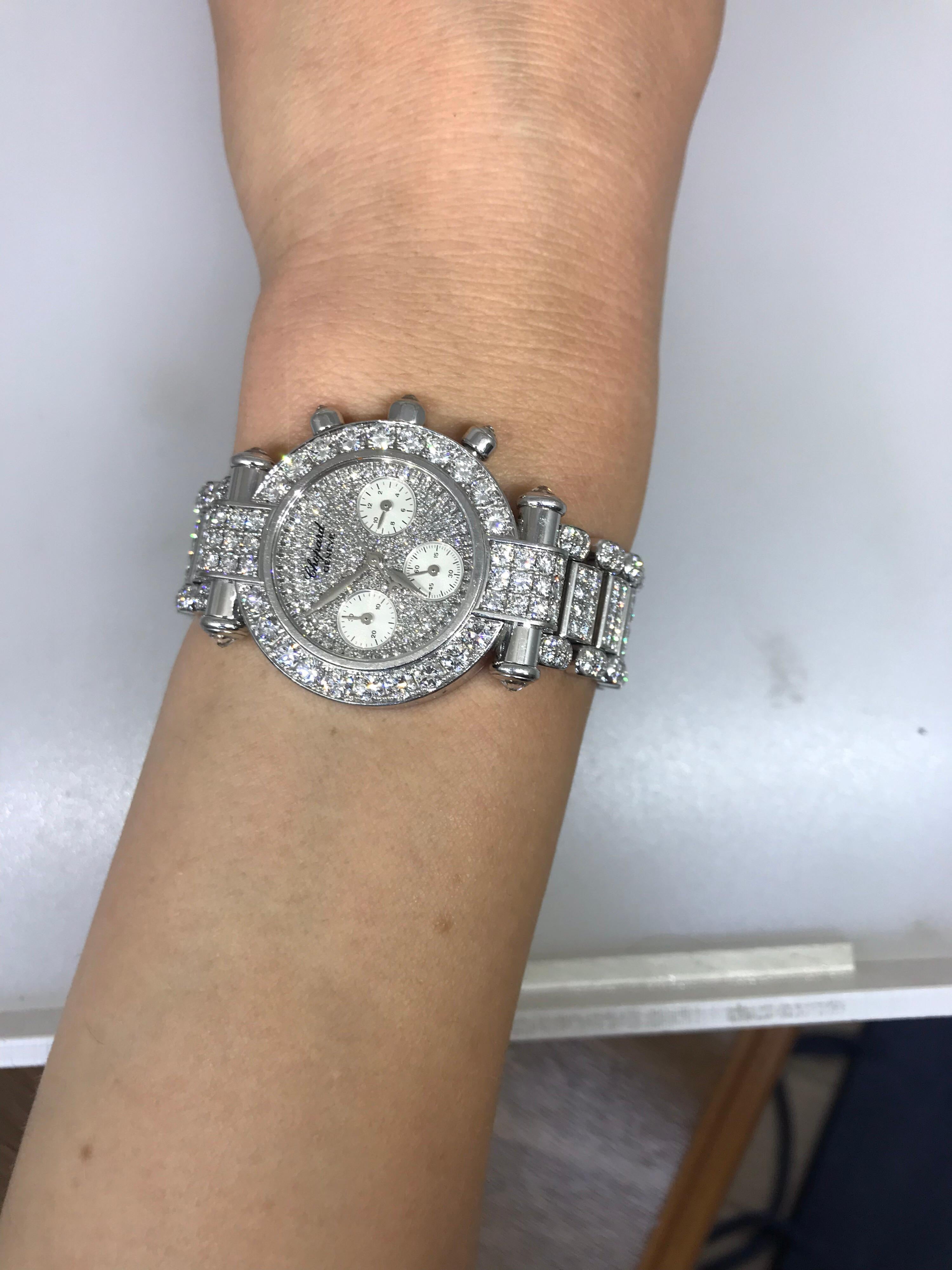 Chopard Imperiale White Gold Pavé Diamond Chronograph Bracelet Ladies Watch For Sale 7