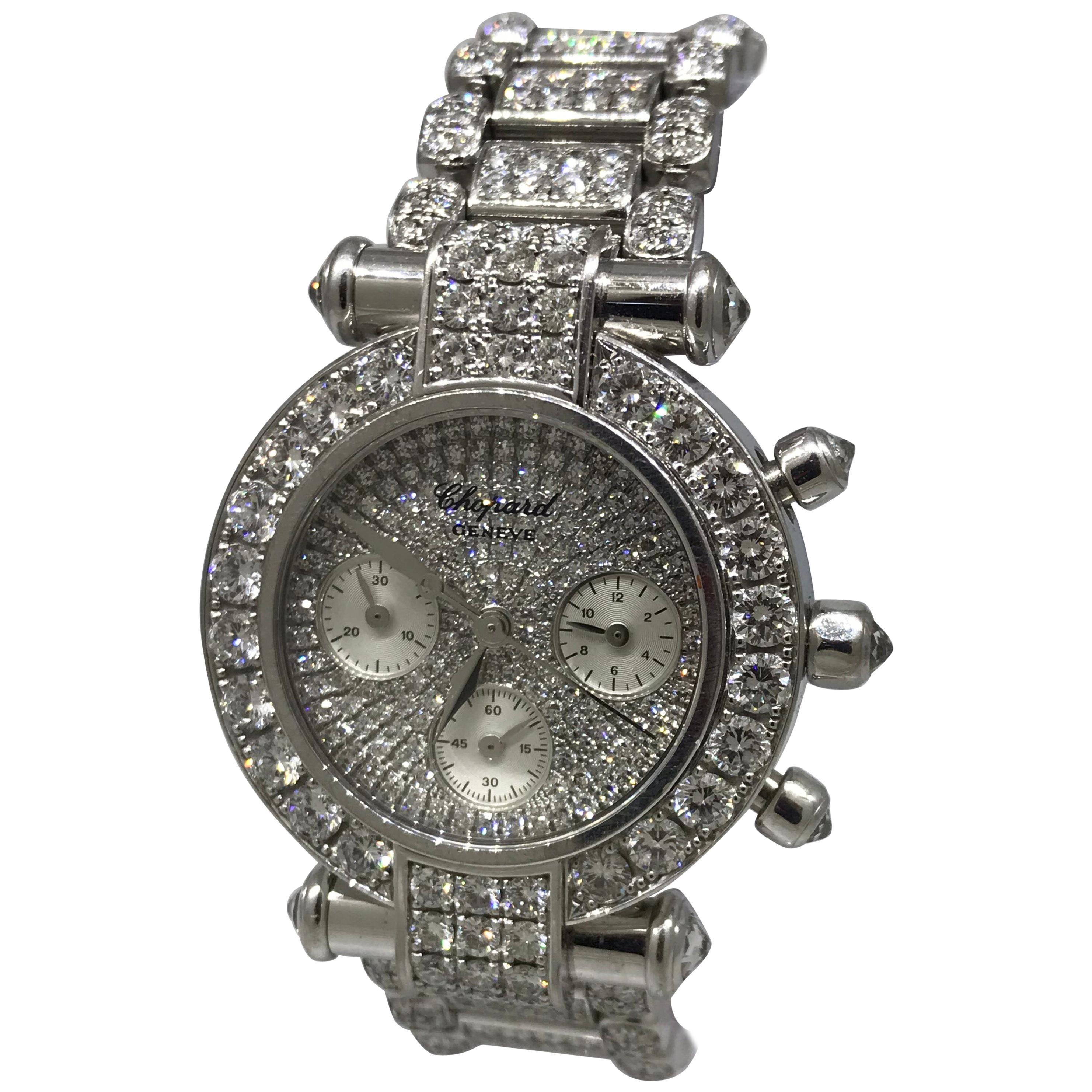 Chopard Imperiale White Gold Pavé Diamond Chronograph Bracelet Ladies Watch For Sale