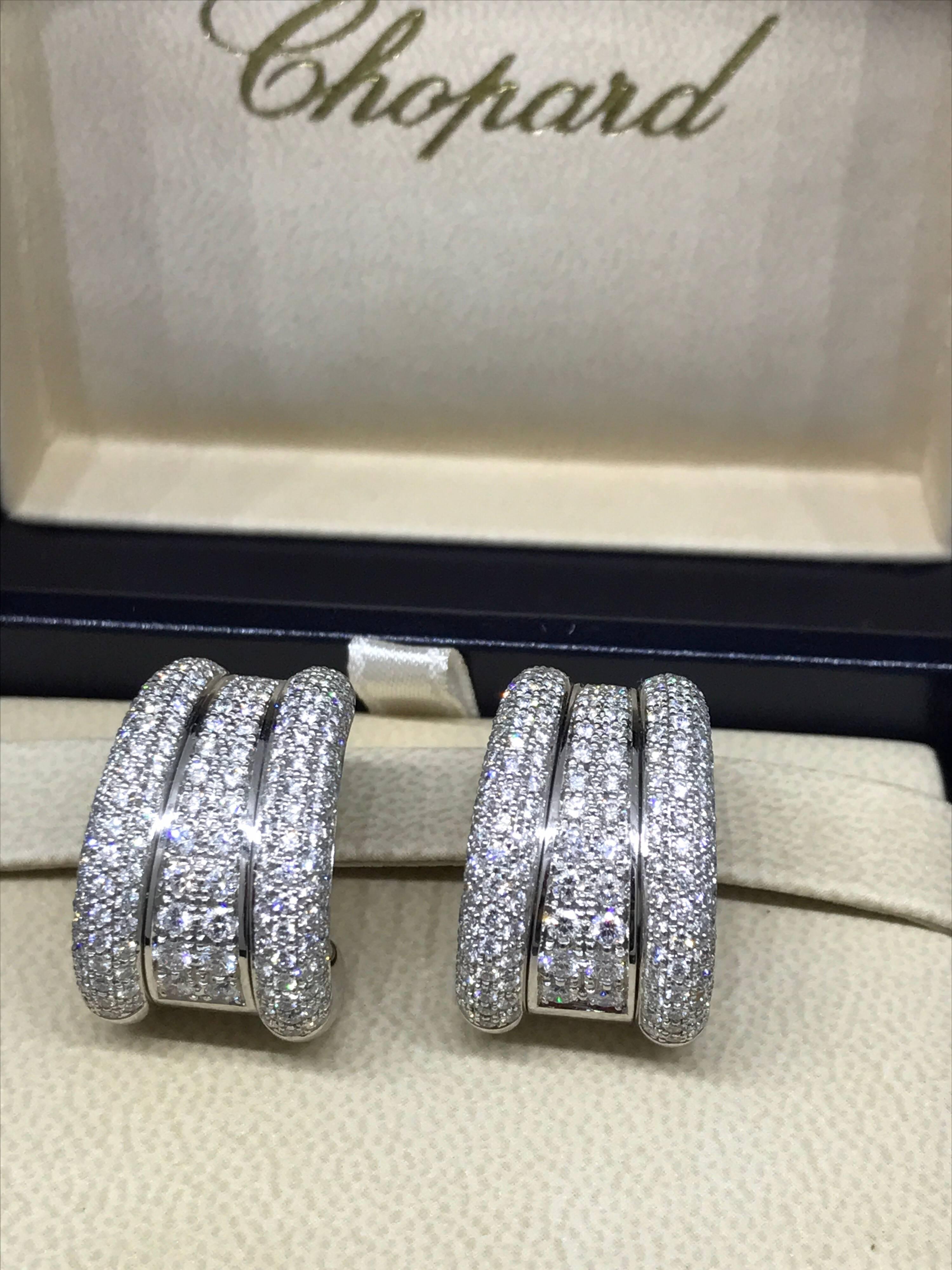 Women's Chopard La Strada 18 Karat White Gold Pave Diamond Earrings For Sale