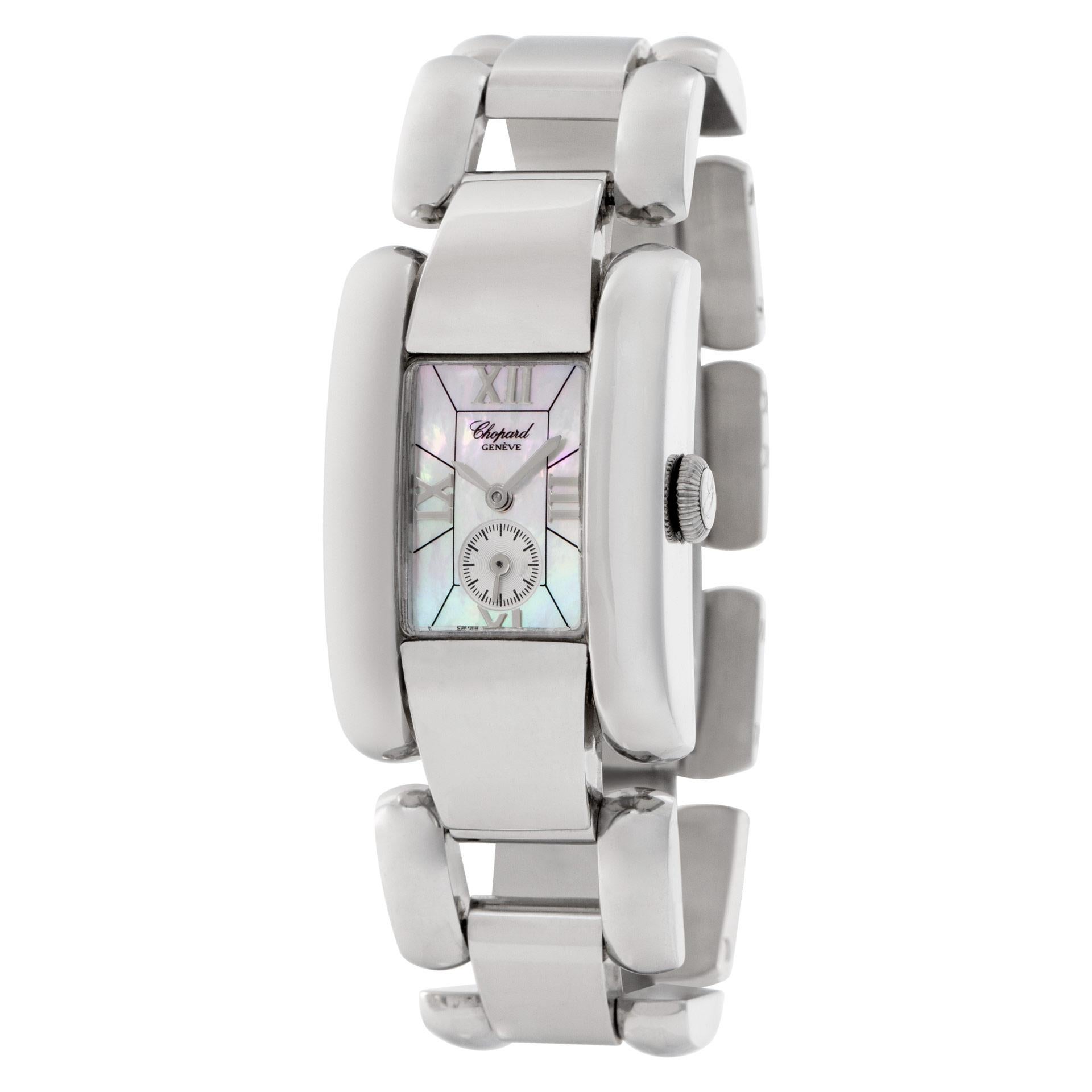 Ladies Chopard La Strada with Mother of Pearl dial in stainless steel. Quartz watch w/ subseconds. With box and papers. Ref 41/8357. Fine Pre-owned Chopard Watch.   Certified preowned Chopard La Strada 41/8357 watch is made out of Stainless steel on