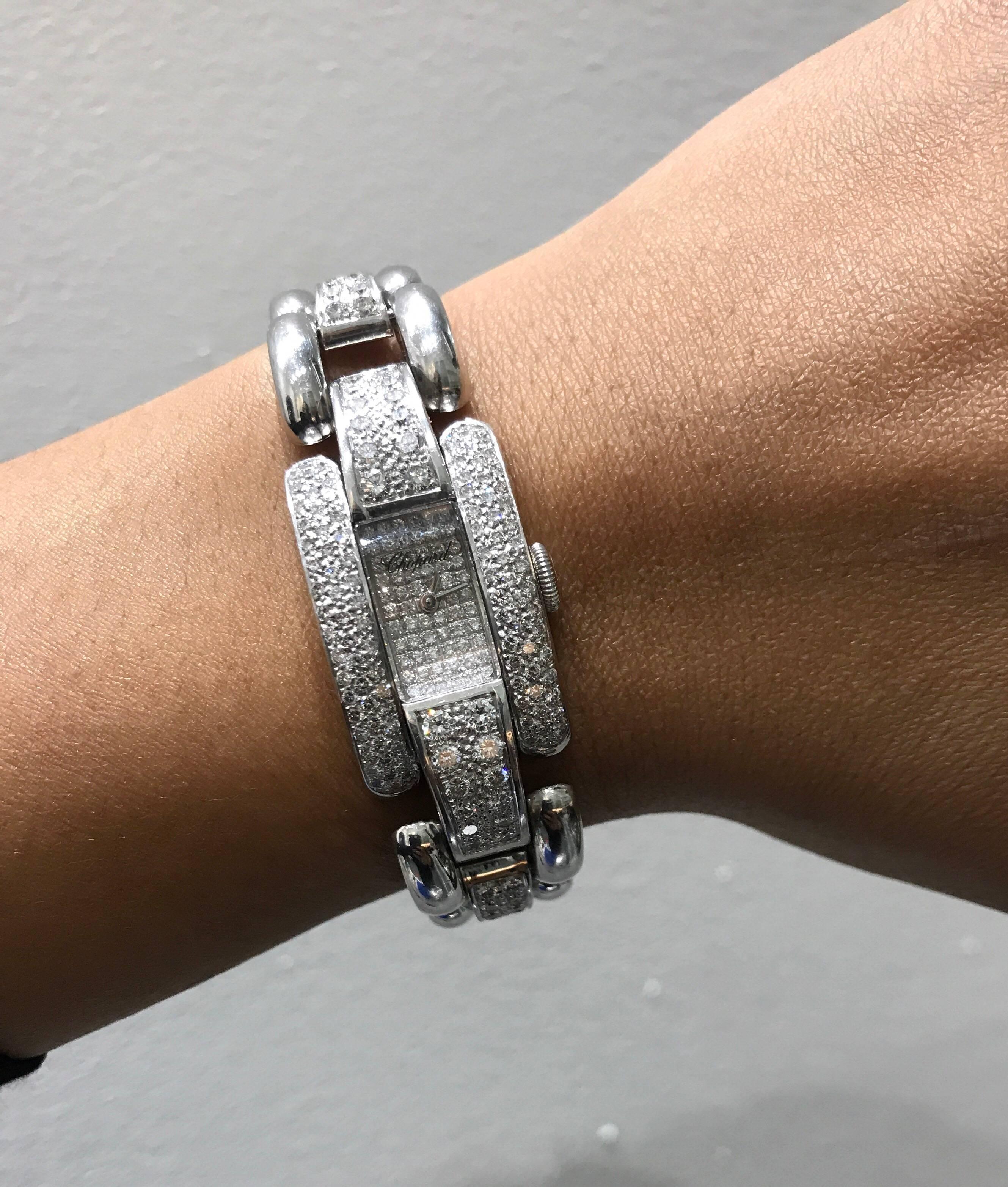 Contemporary Chopard White Gold Diamond La Strada Quartz Wristwatch For Sale