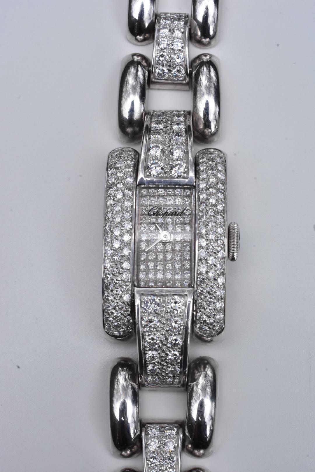 Round Cut Chopard White Gold Diamond La Strada Quartz Wristwatch For Sale