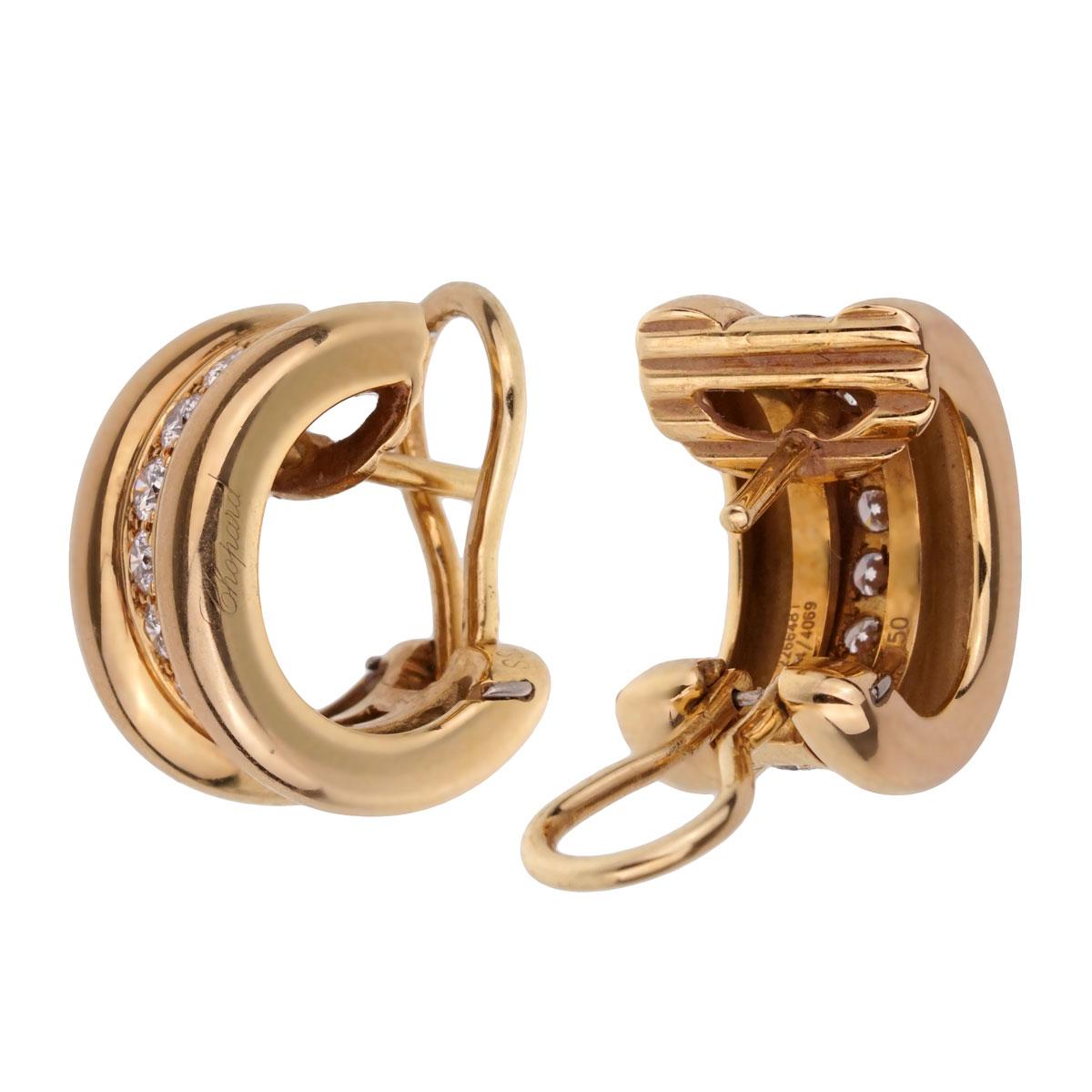 Round Cut Chopard La Strada Diamond Yellow Gold Hoop Earrings For Sale