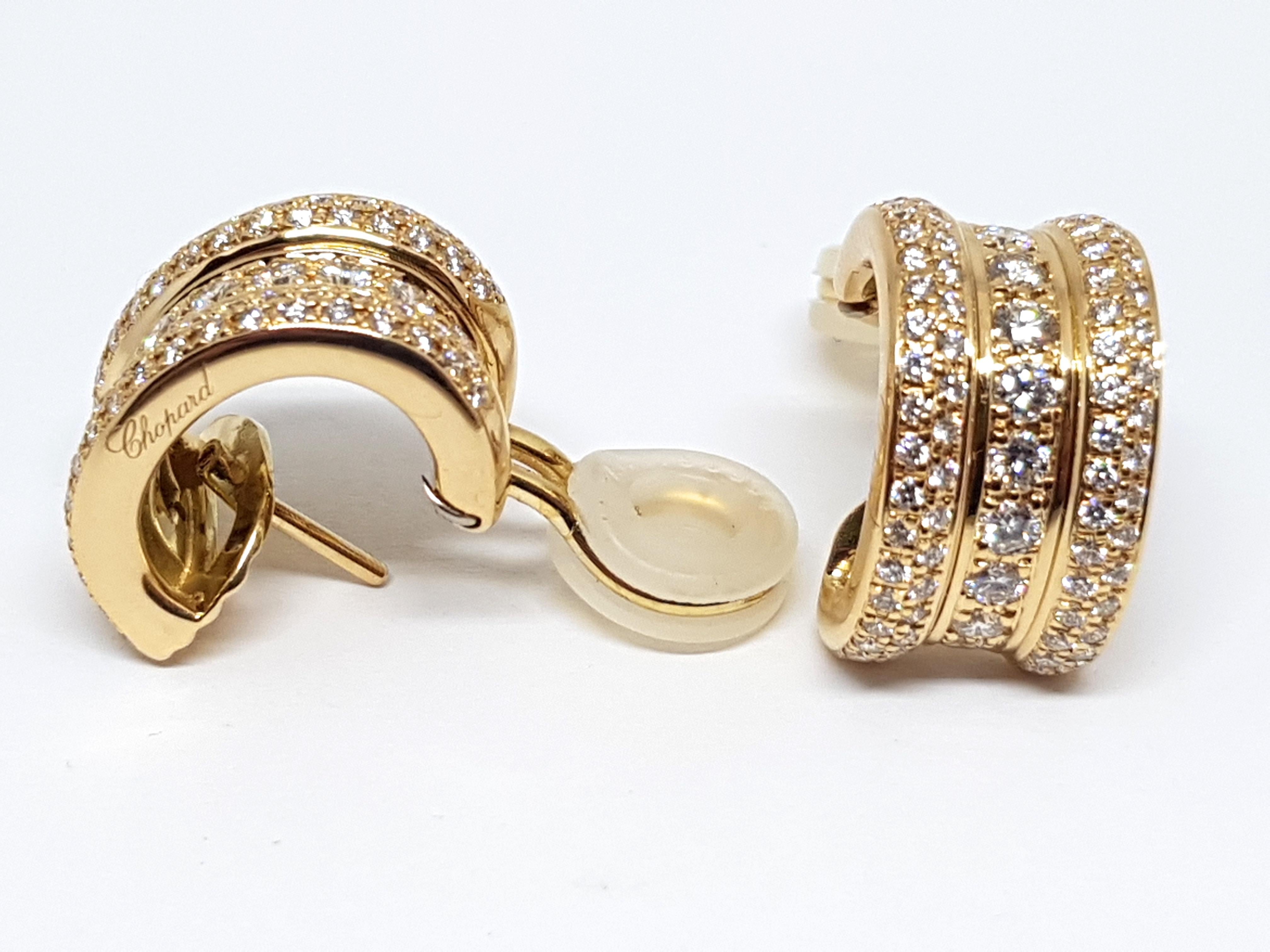 Chopard La Strada Original 18 Karat Yellow Gold White Pave Diamond Hoop Earrings 7