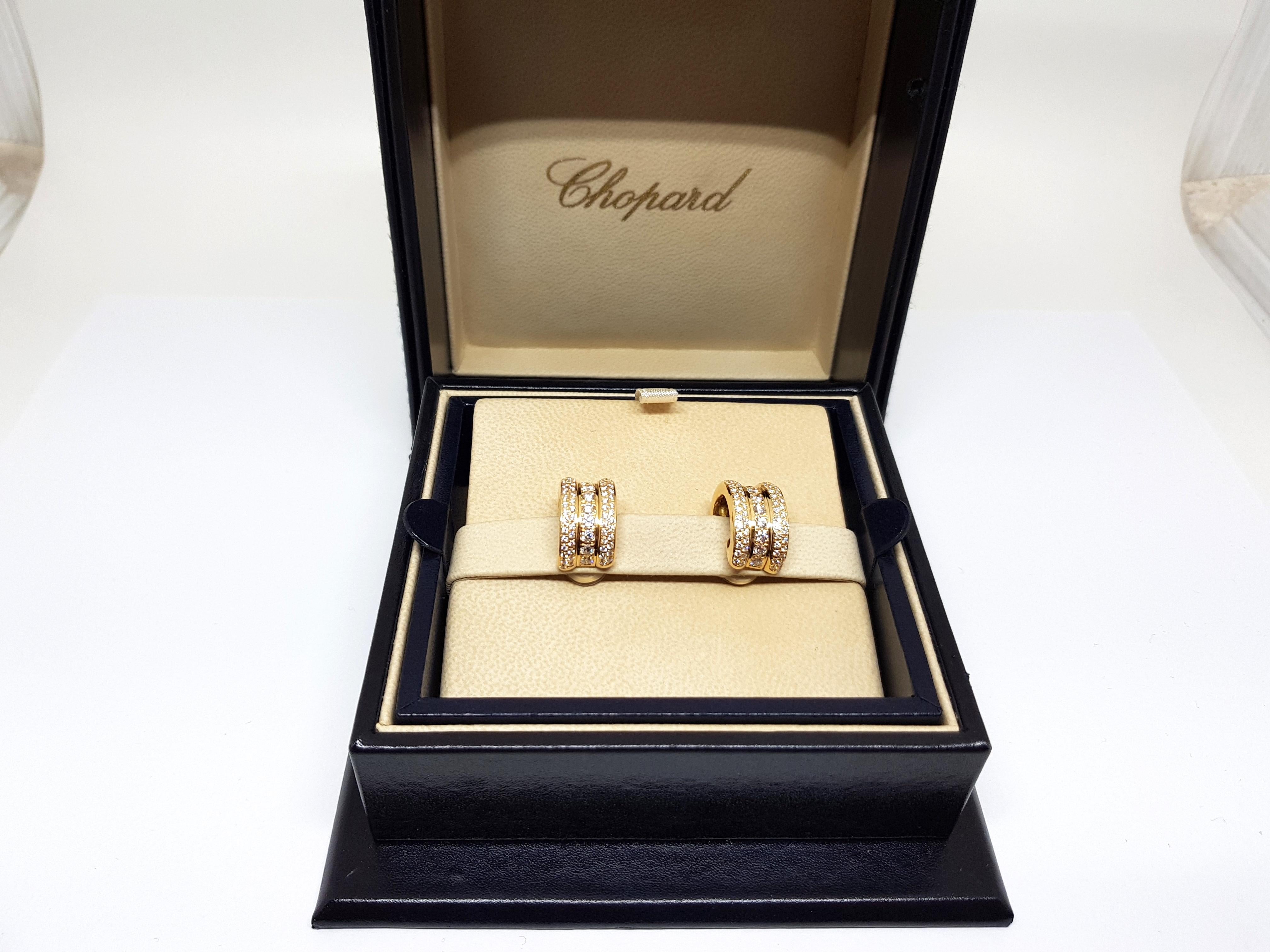 Contemporary Chopard La Strada Original 18 Karat Yellow Gold White Pave Diamond Hoop Earrings